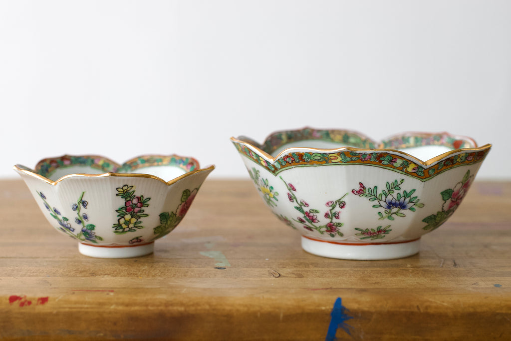 Vintage Nesting Asian Famille Rose Painted Porcelain Bowl