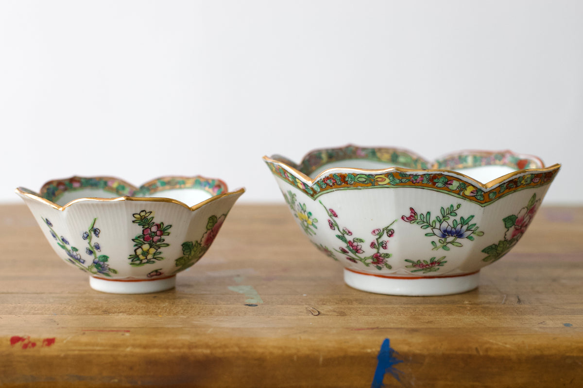 Vintage Nesting Asian Famille Rose Painted Porcelain Bowl