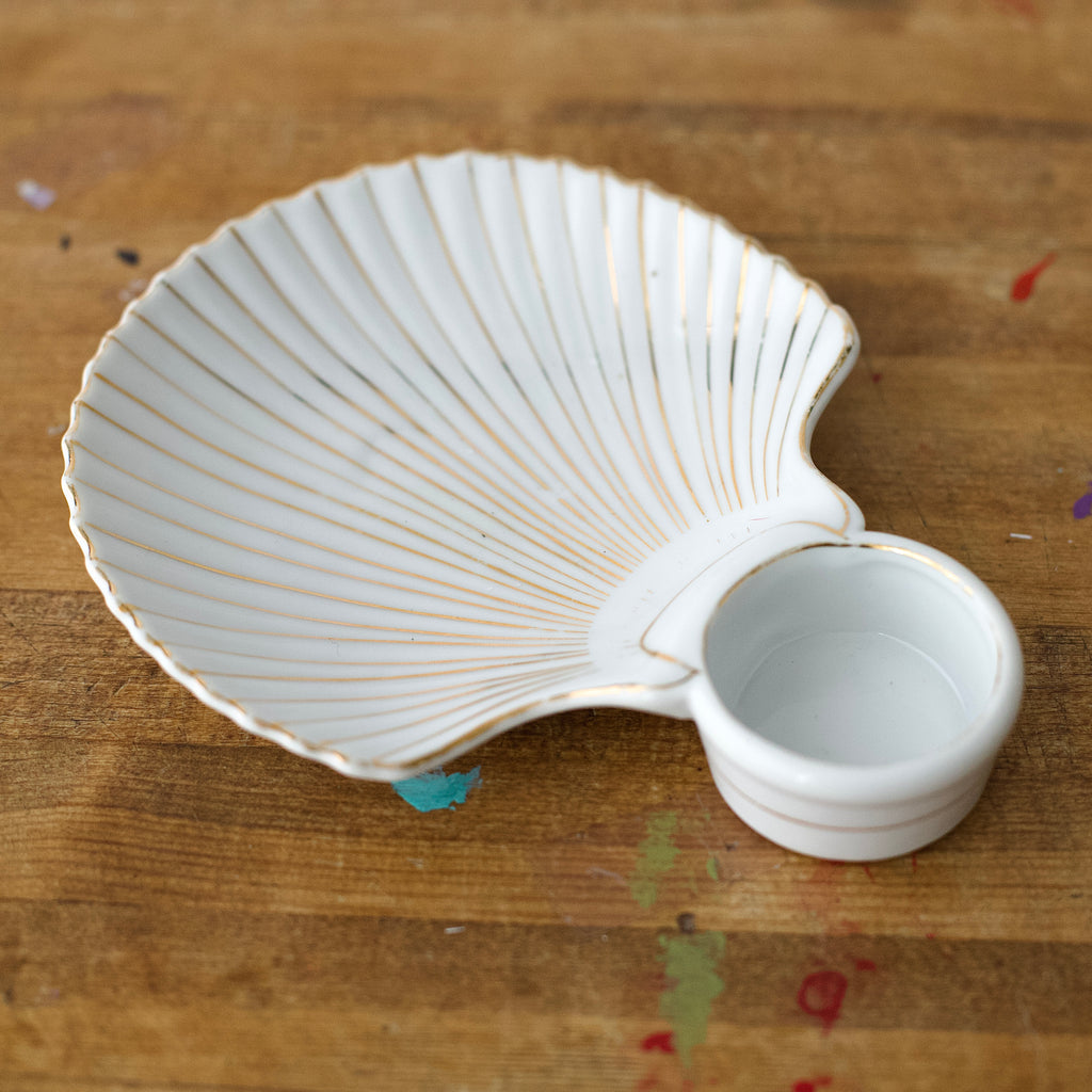 Set Of Two Vintage Porcelain Shell Shrimp Cocktail Plates