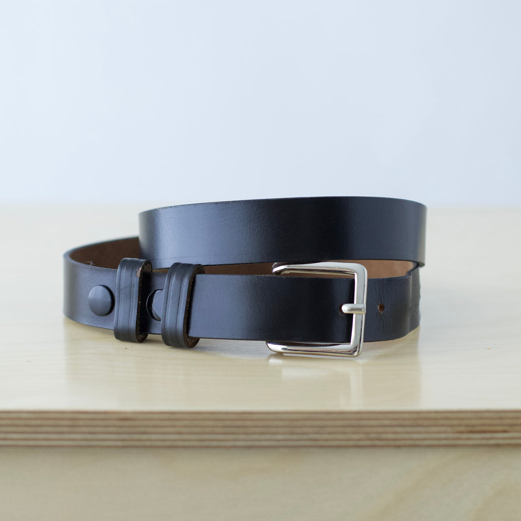 XL Vintage uniform wear black genuine leather belt with silver buckle