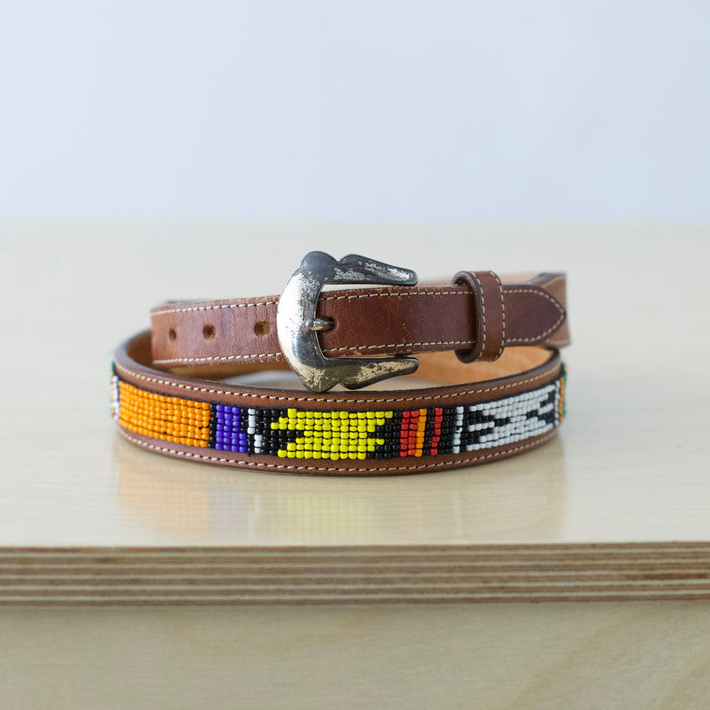 M Vintage western genuine leather beaded belt