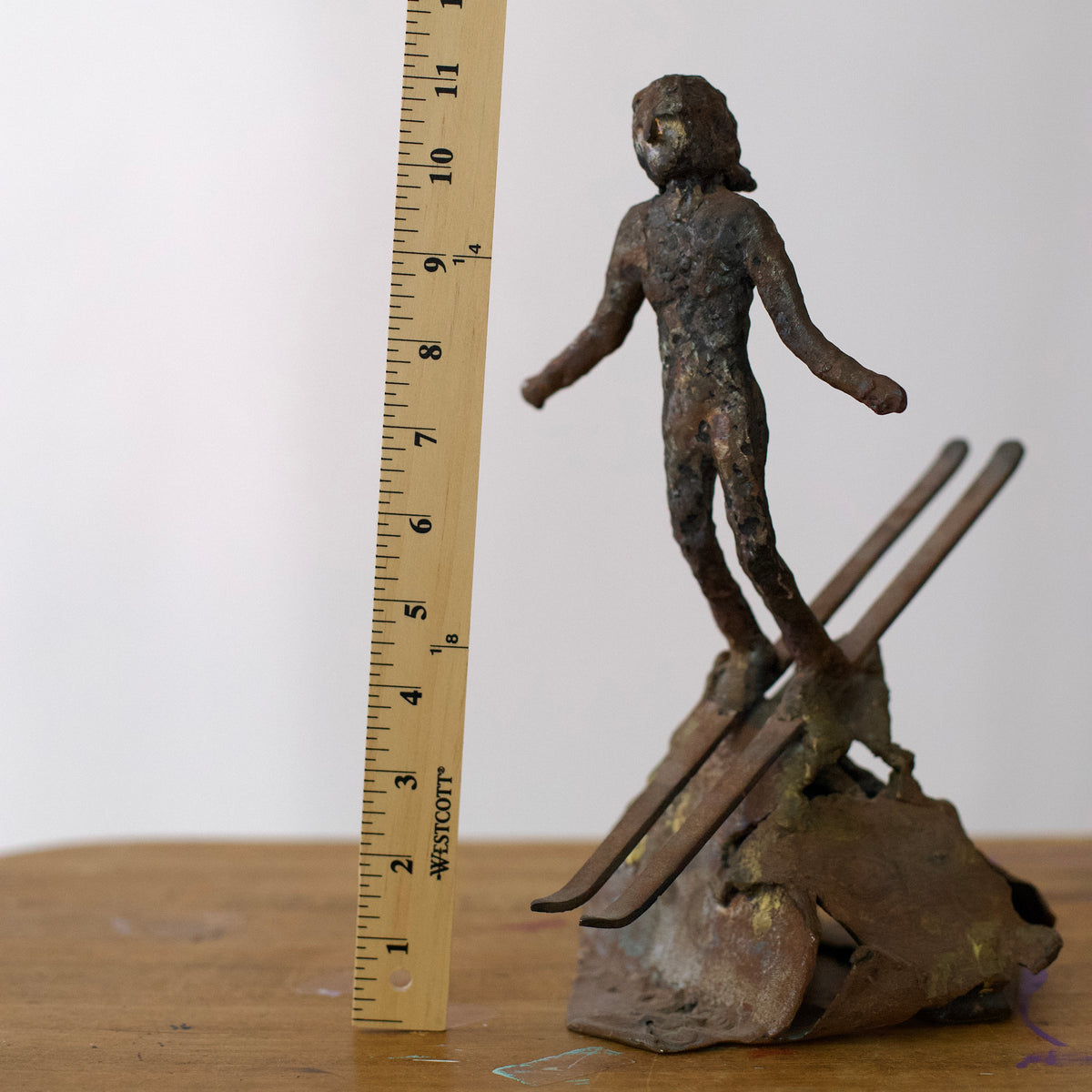 Vintage Metal Sculpture Of A Skier