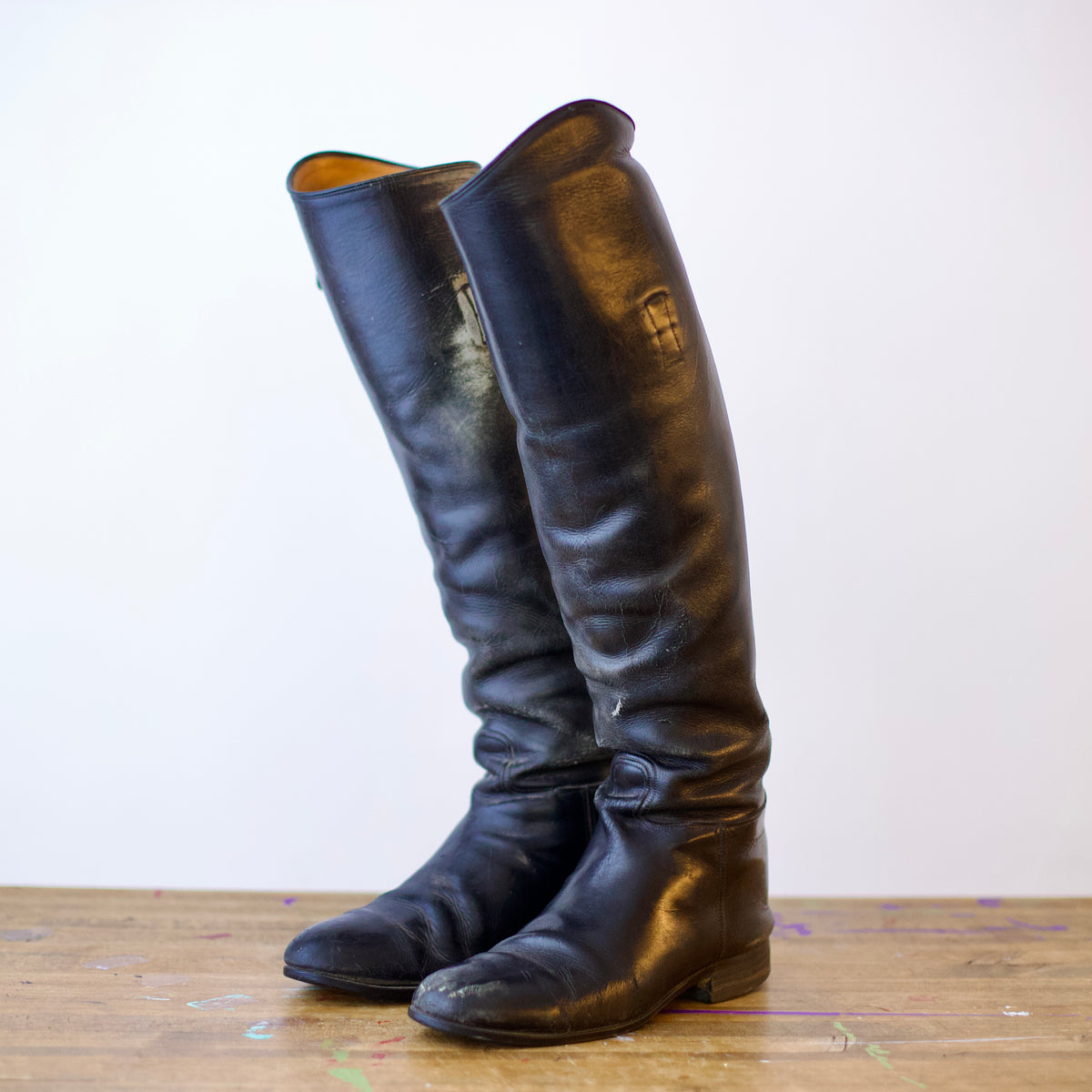 Vintage Biltrite Patina Black Leather Riding Boots 7-7.5W