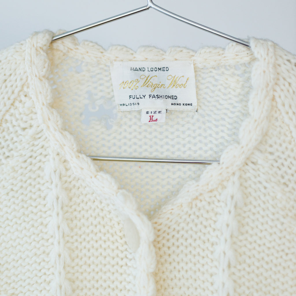 Vintage Cream Wool Hand Loomed Cardigan Marked L