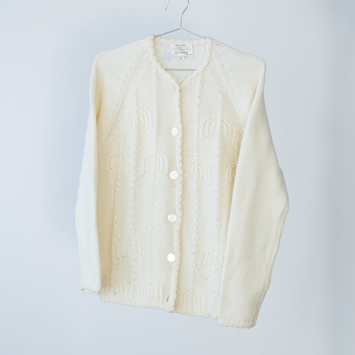 Vintage Cream Wool Hand Loomed Cardigan Marked L