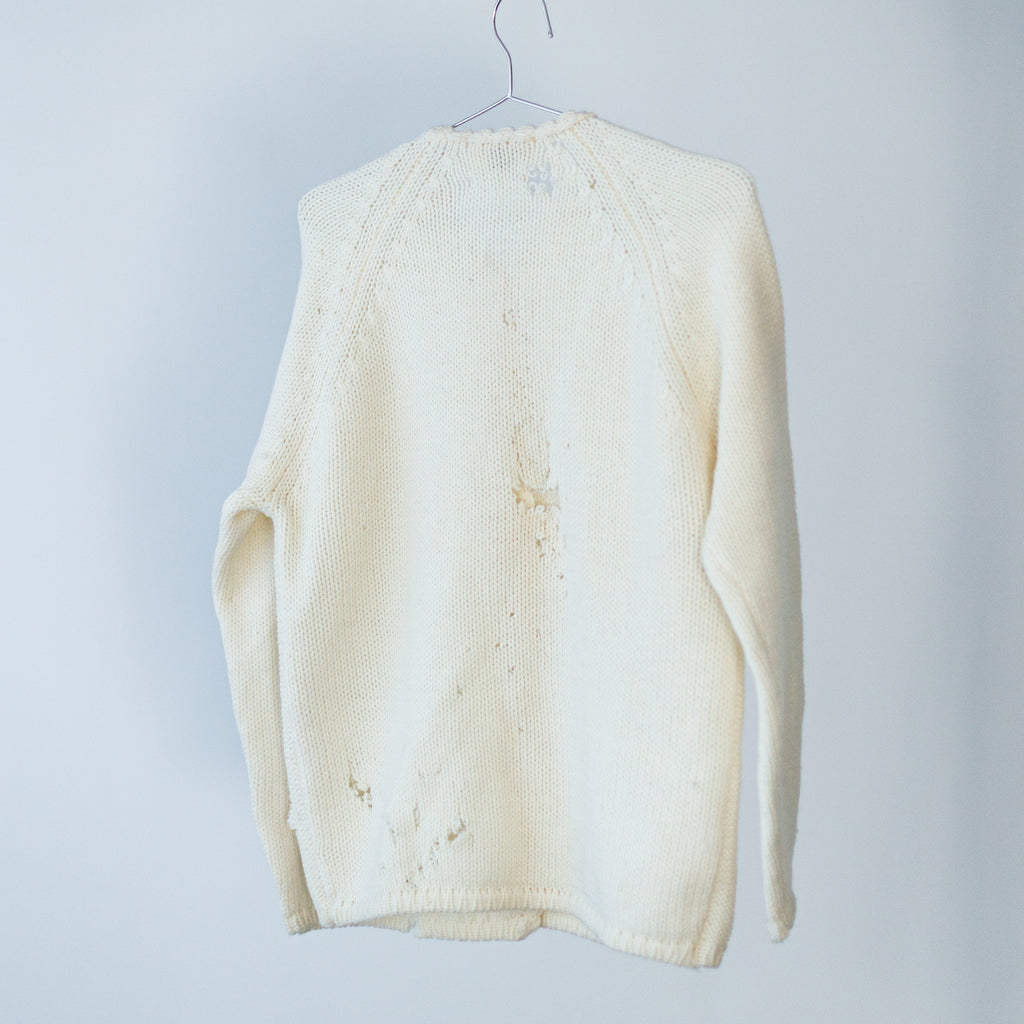 Vintage Cream Wool Hand Loomed Cardigan Marked L