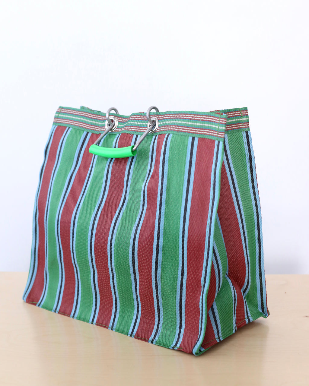 Puebco Recycled Plastic Stripe Tote Bag - Green & Red