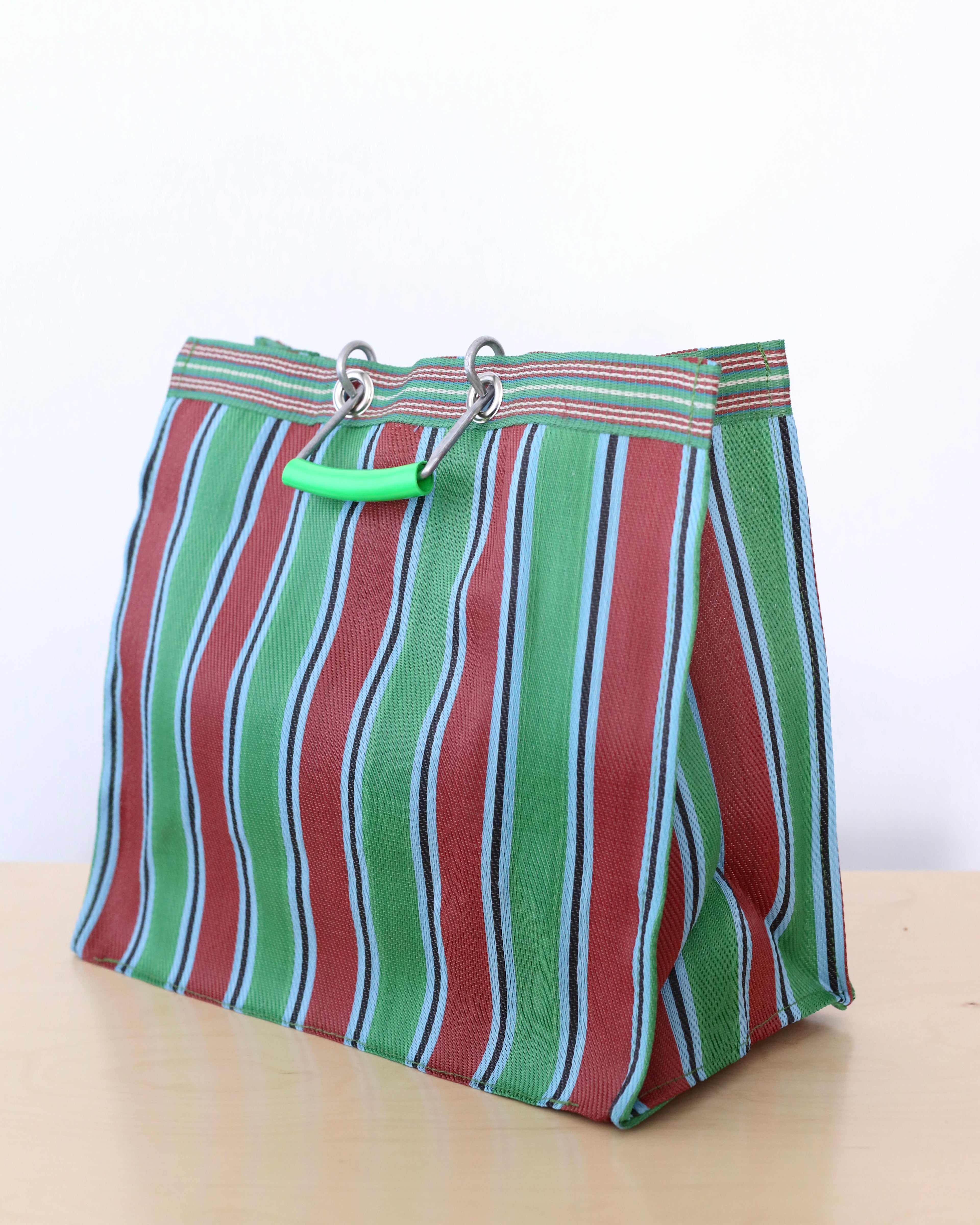 Puebco Recycled Plastic Stripe Tote Bag - Green & Red