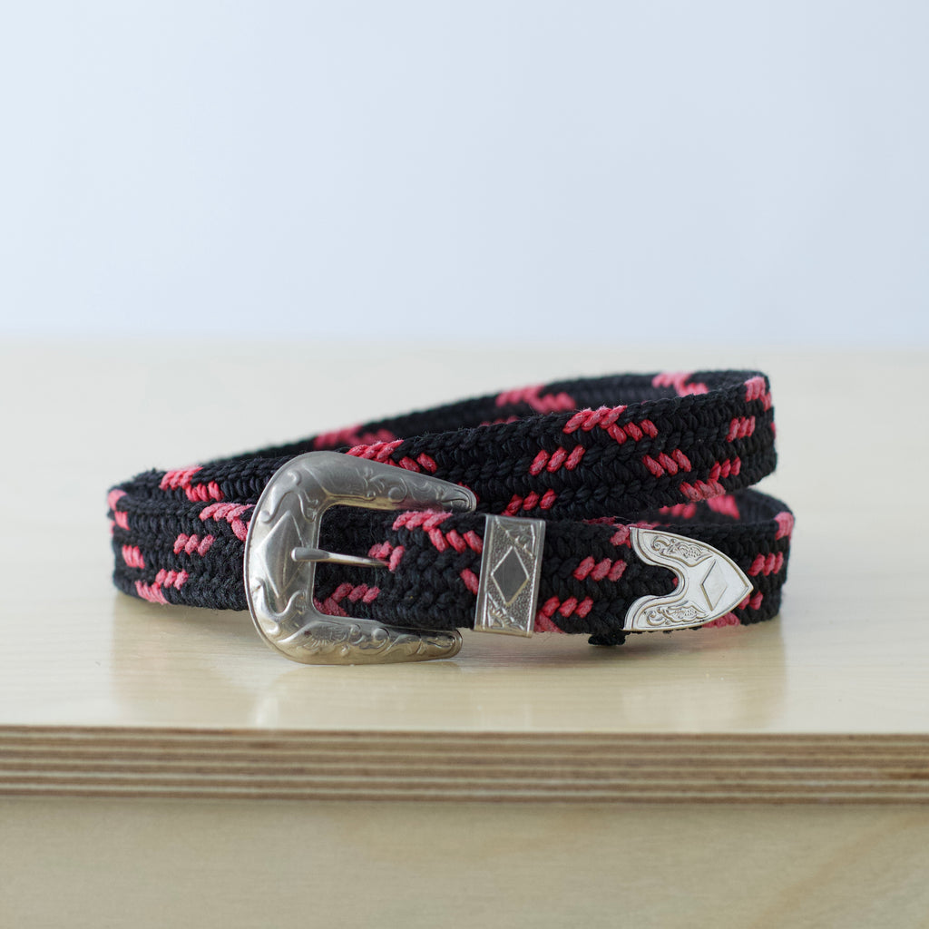S-XL Vintage woven western black and pink neon pattern with ornate silver hardware