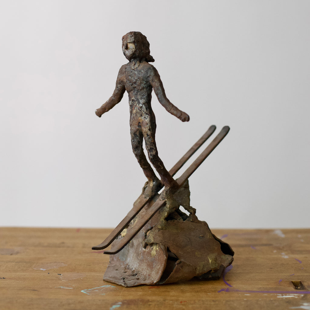 Vintage Metal Sculpture Of A Skier