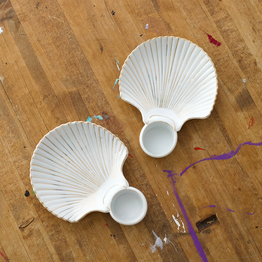Set Of Two Vintage Porcelain Shell Shrimp Cocktail Plates