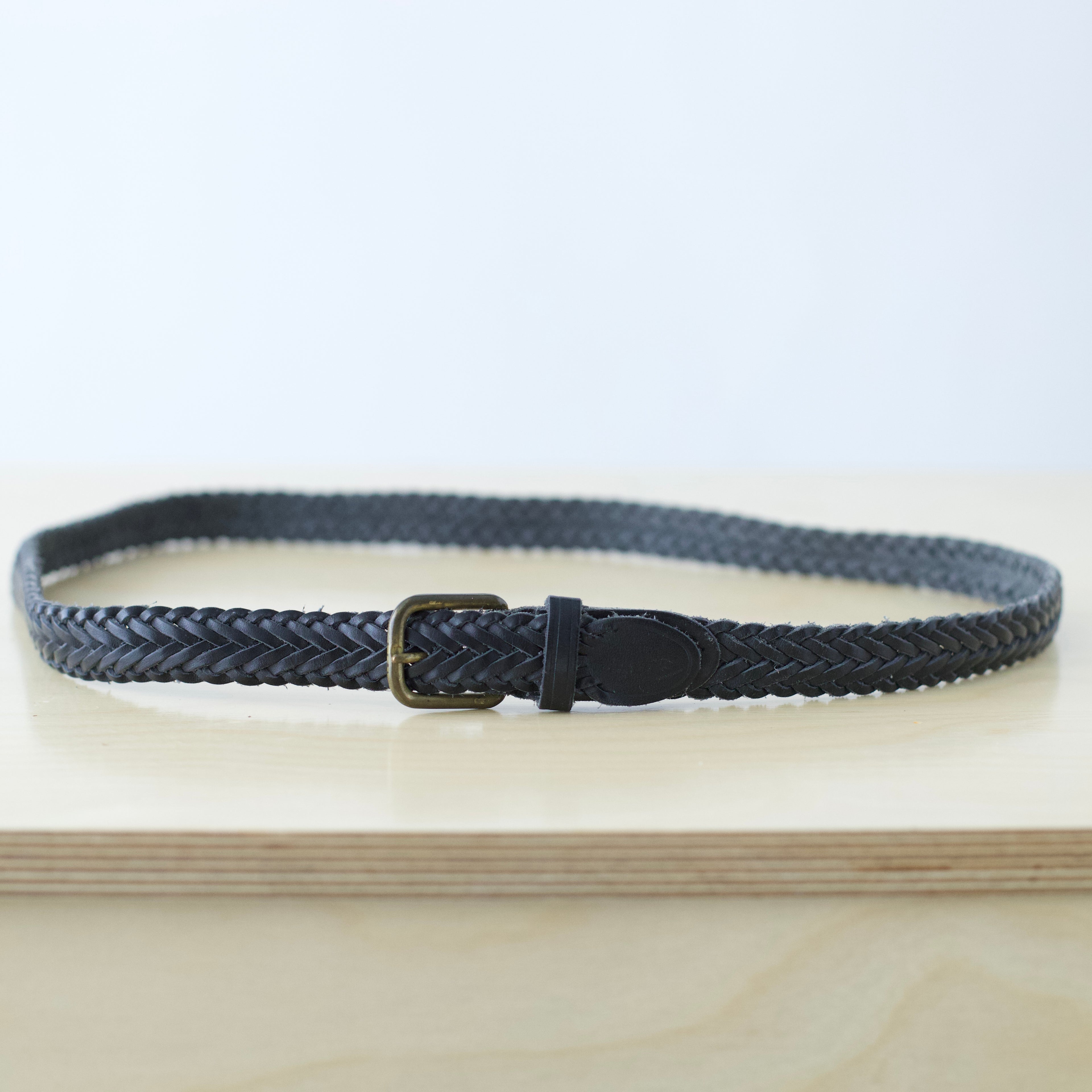 S-XL Vintage black braided genuine leather belt