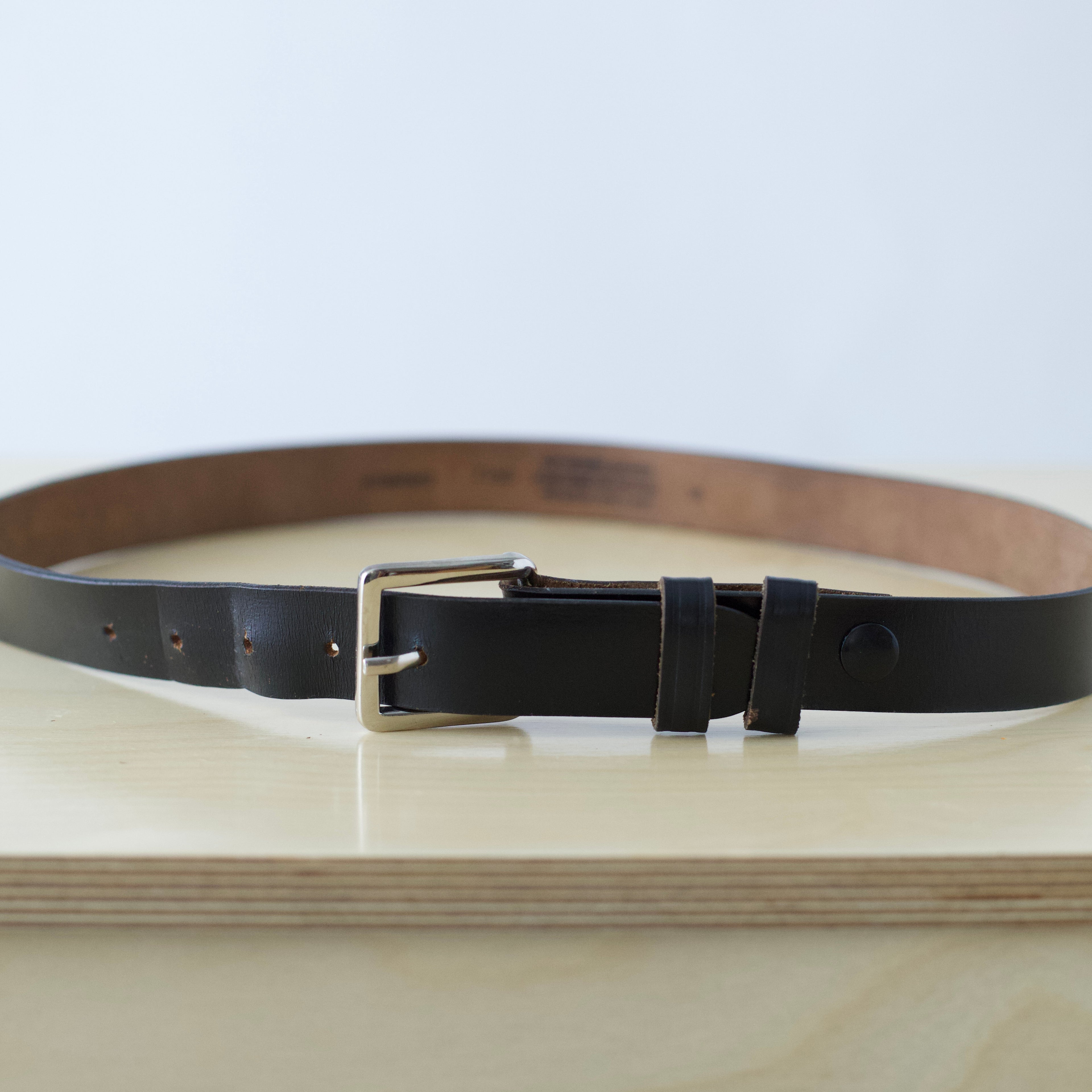 XL Vintage uniform wear black genuine leather belt with silver buckle