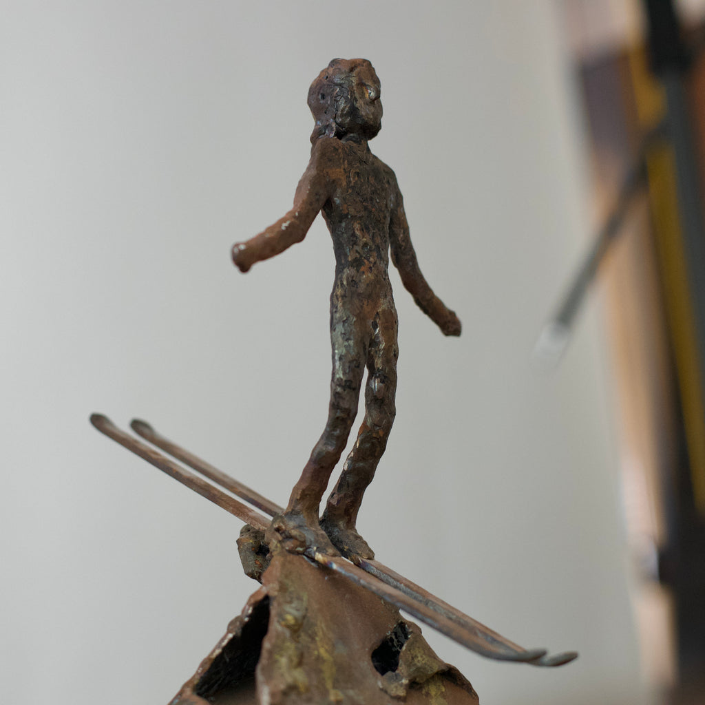 Vintage Metal Sculpture Of A Skier
