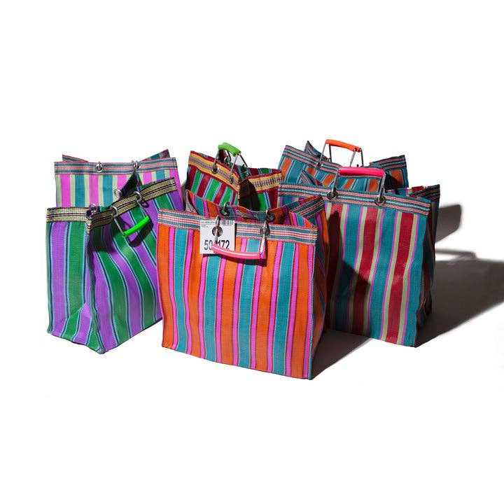 Puebco Recycled Plastic Stripe Tote Bag - Green & Red
