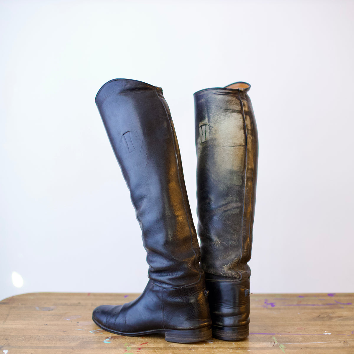 Vintage Biltrite Patina Black Leather Riding Boots 7-7.5W