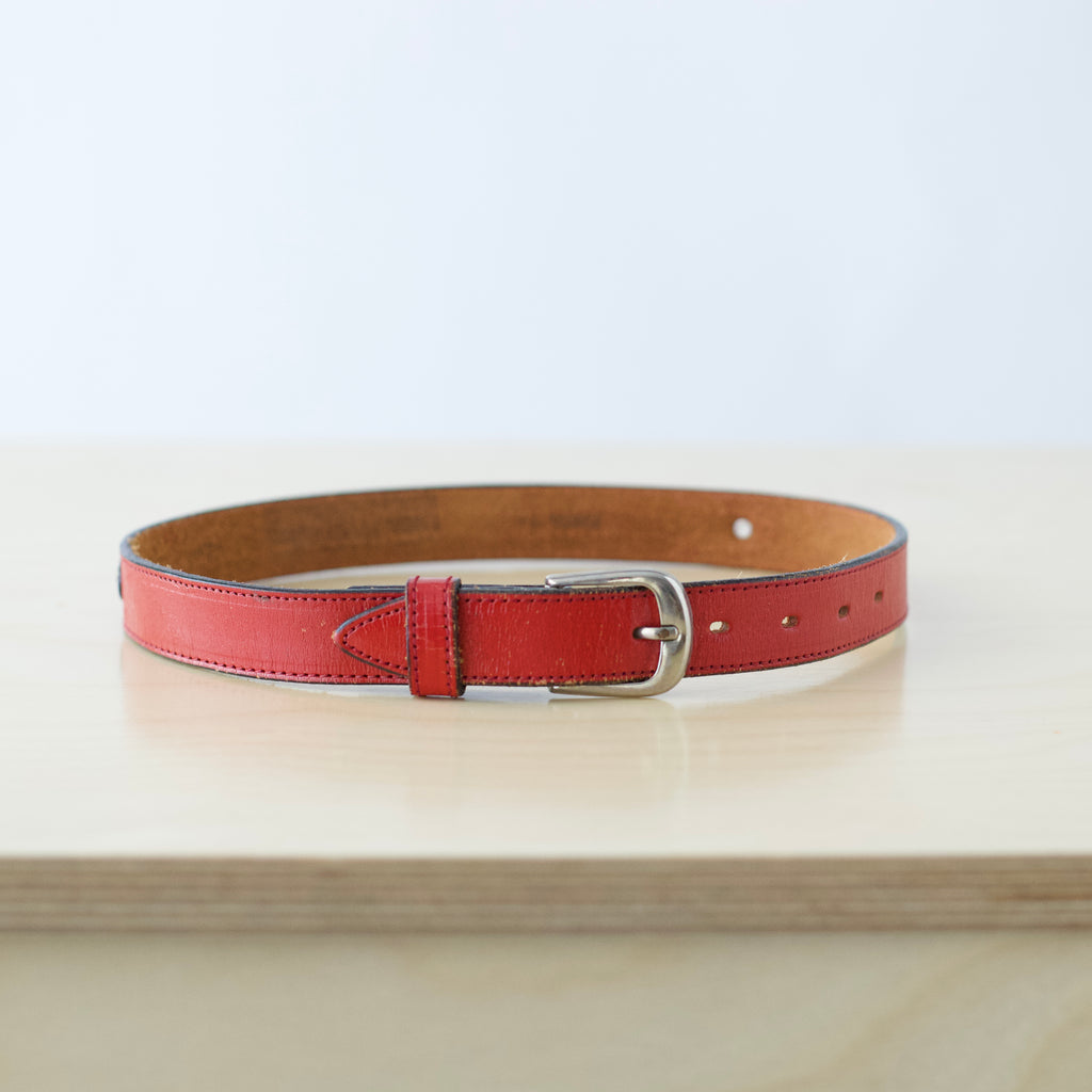 Kids XS/S red leather western belt with woven detail and silver hardware