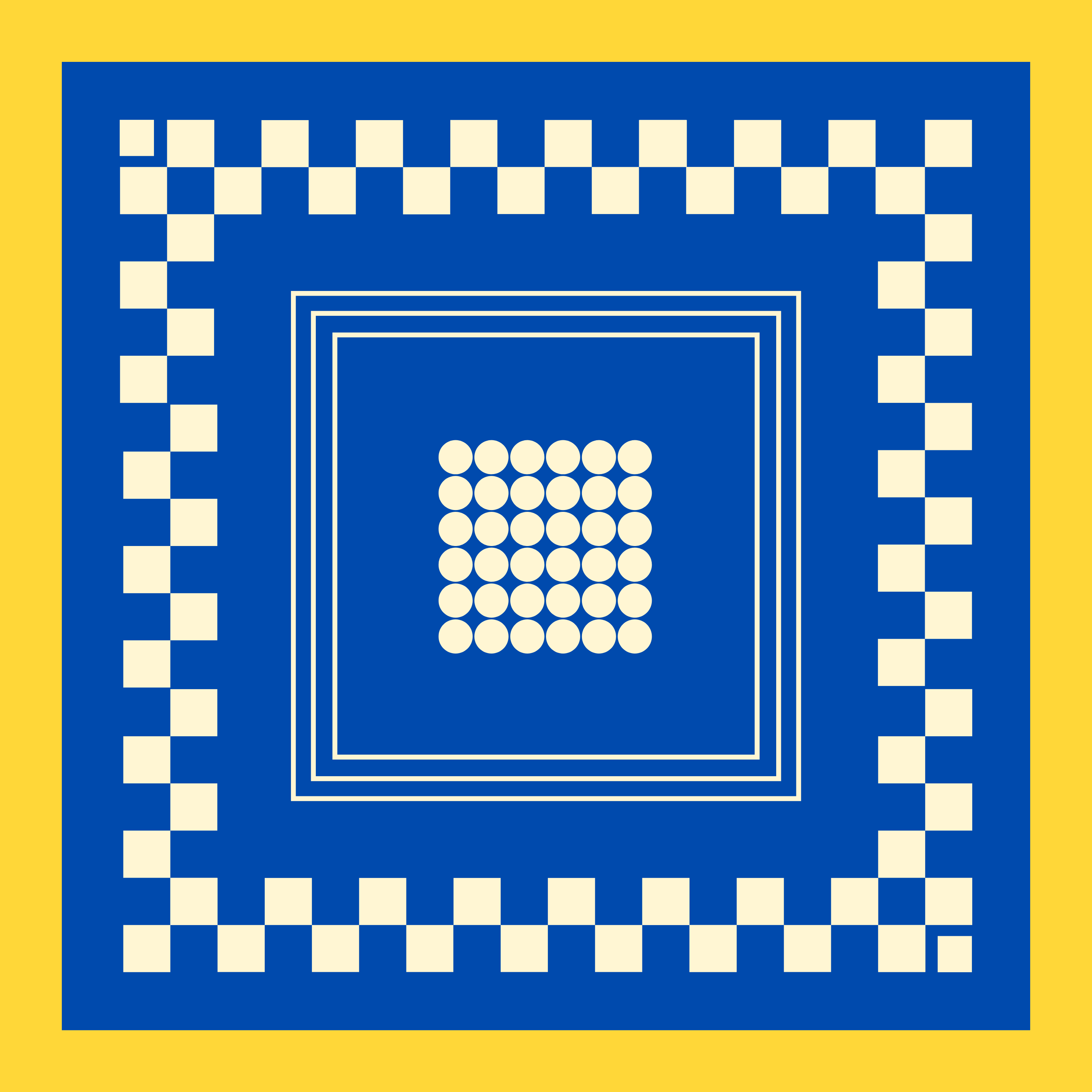DUSHYANT. Archie Bandana No. 20 - Dots and Squares on Blue and Yellow