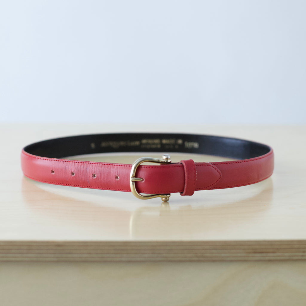 XS/S Vintage red genuine leather belt with gold-tone hardware