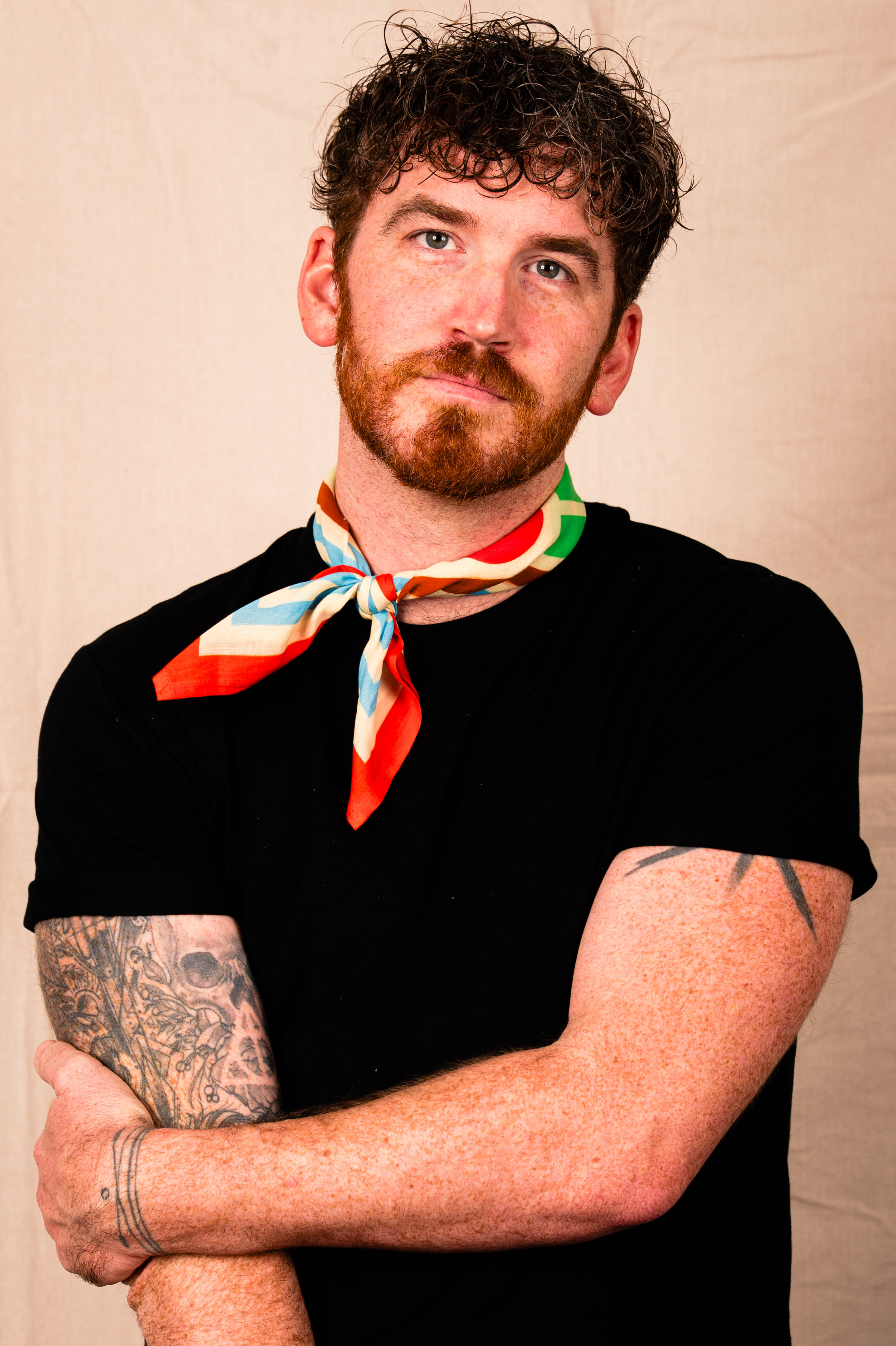 DUSHYANT. Archie Bandana No. 19 - Light Green Lines with Red Dot Print