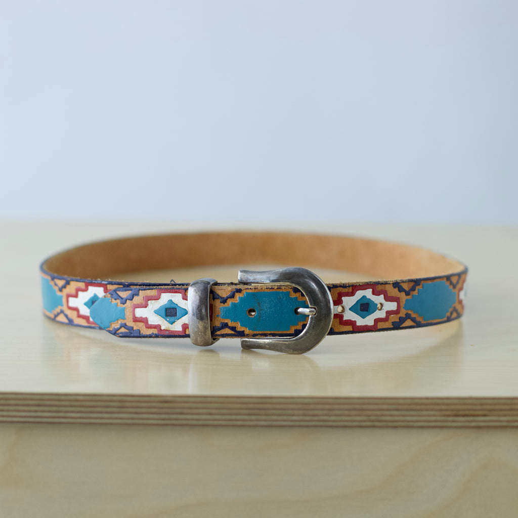 M/L Vintage Hand Painted Southwestern belt with silver buckle