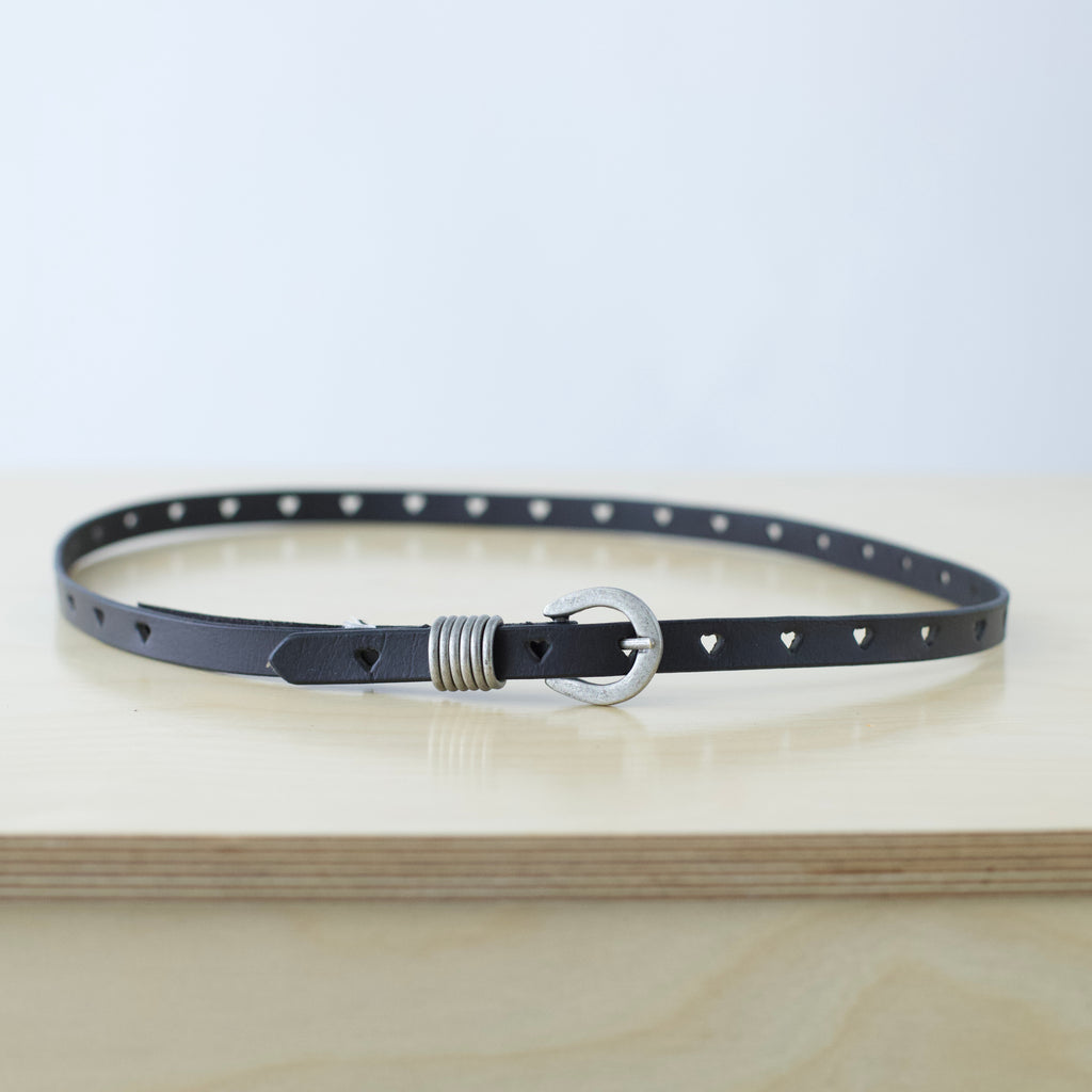 S/M Free People black leather belt with heart shaped cut outs
