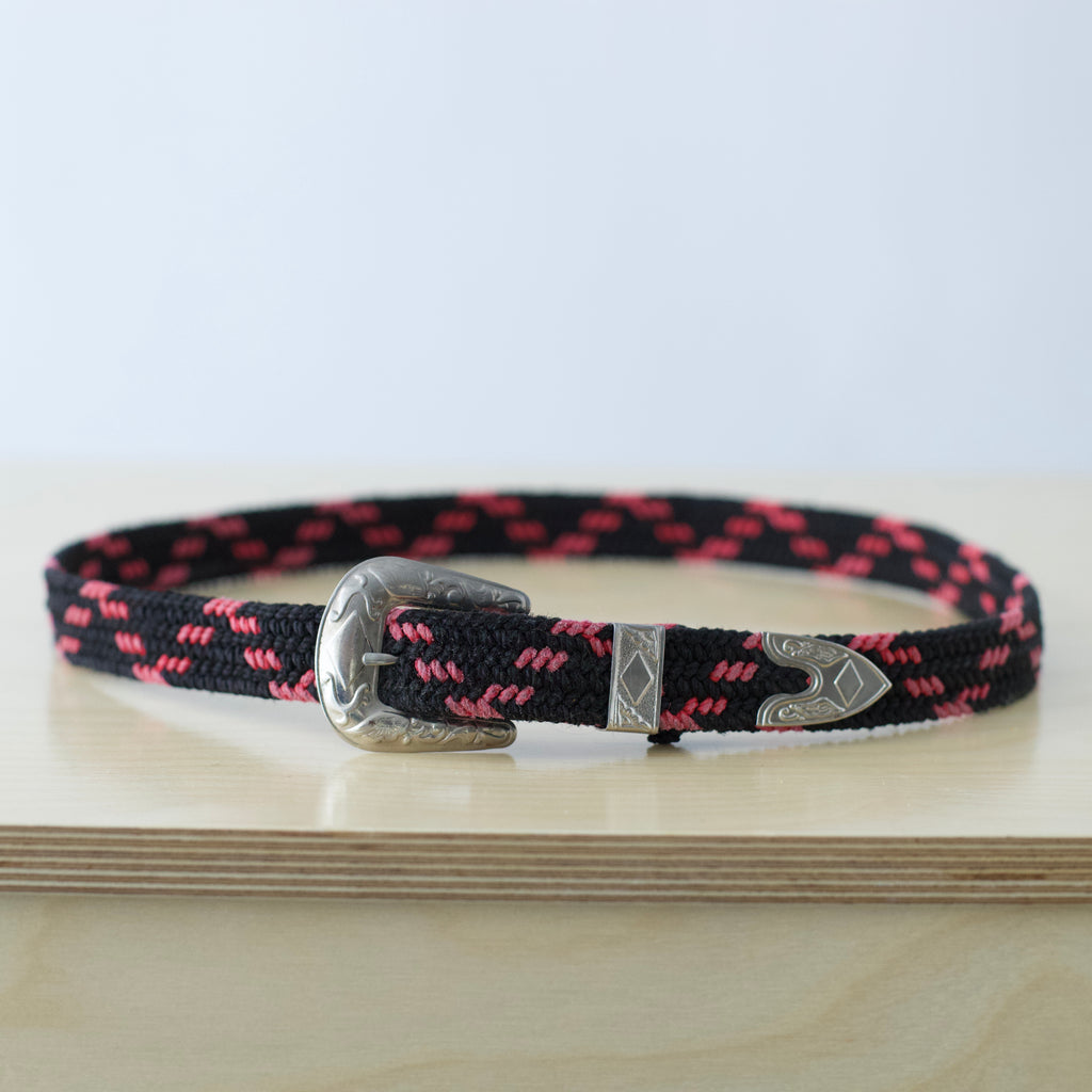 S-XL Vintage woven western black and pink neon pattern with ornate silver hardware