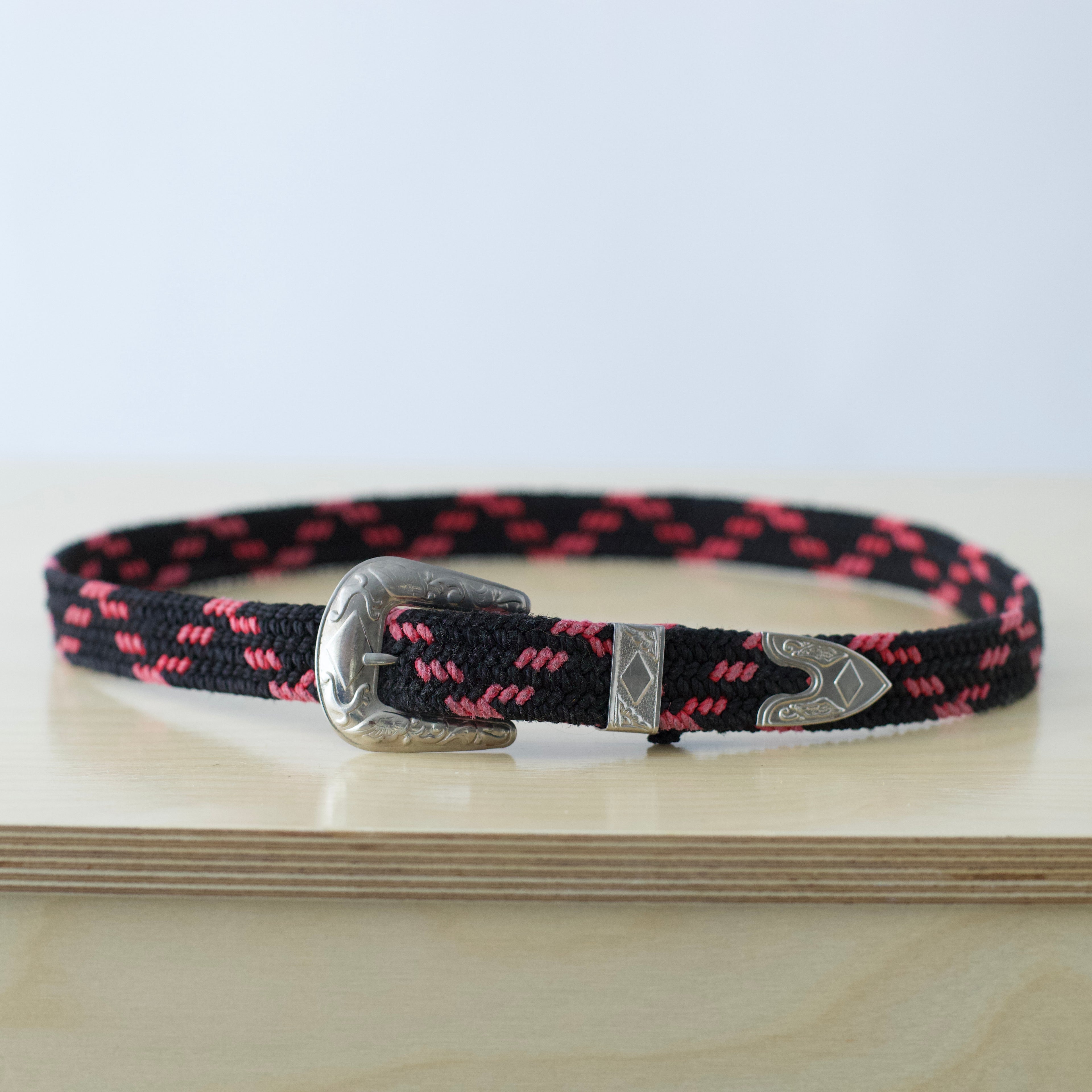 S-XL Vintage woven western black and pink neon pattern with ornate silver hardware