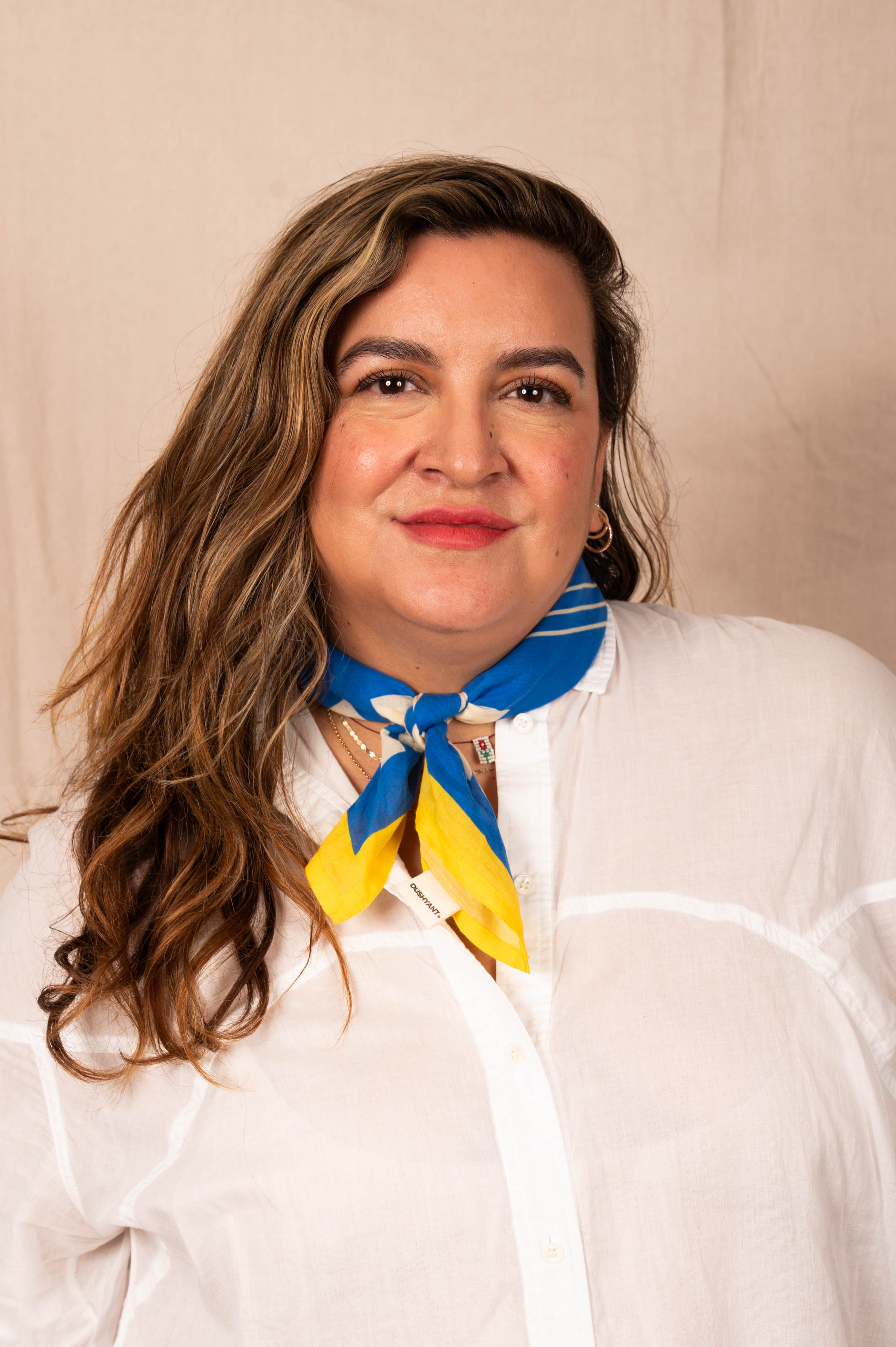 DUSHYANT. Archie Bandana No. 20 - Dots and Squares on Blue and Yellow