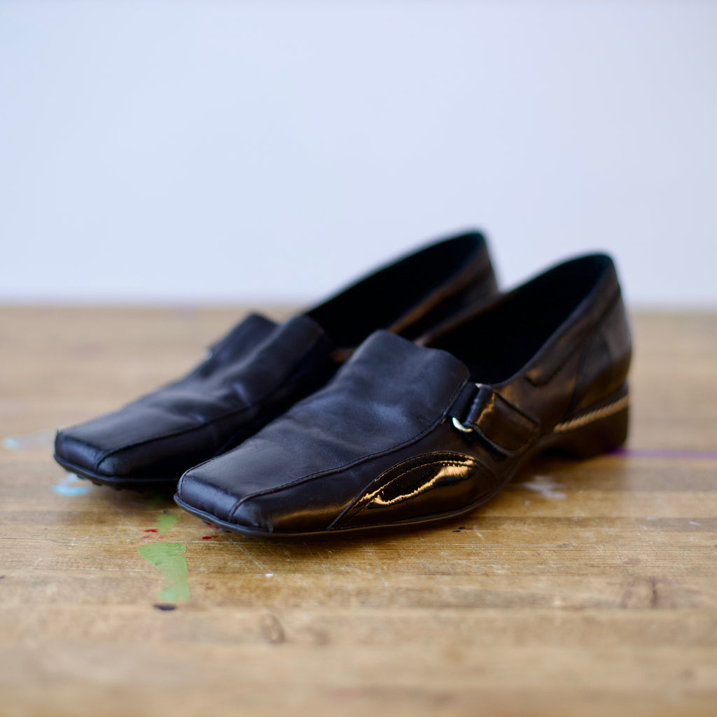 Vintage Meucci Italy Black Leather Loafers 6W
