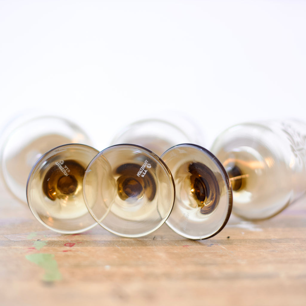 Three Vintage Smoky Brown Tinted Goblets