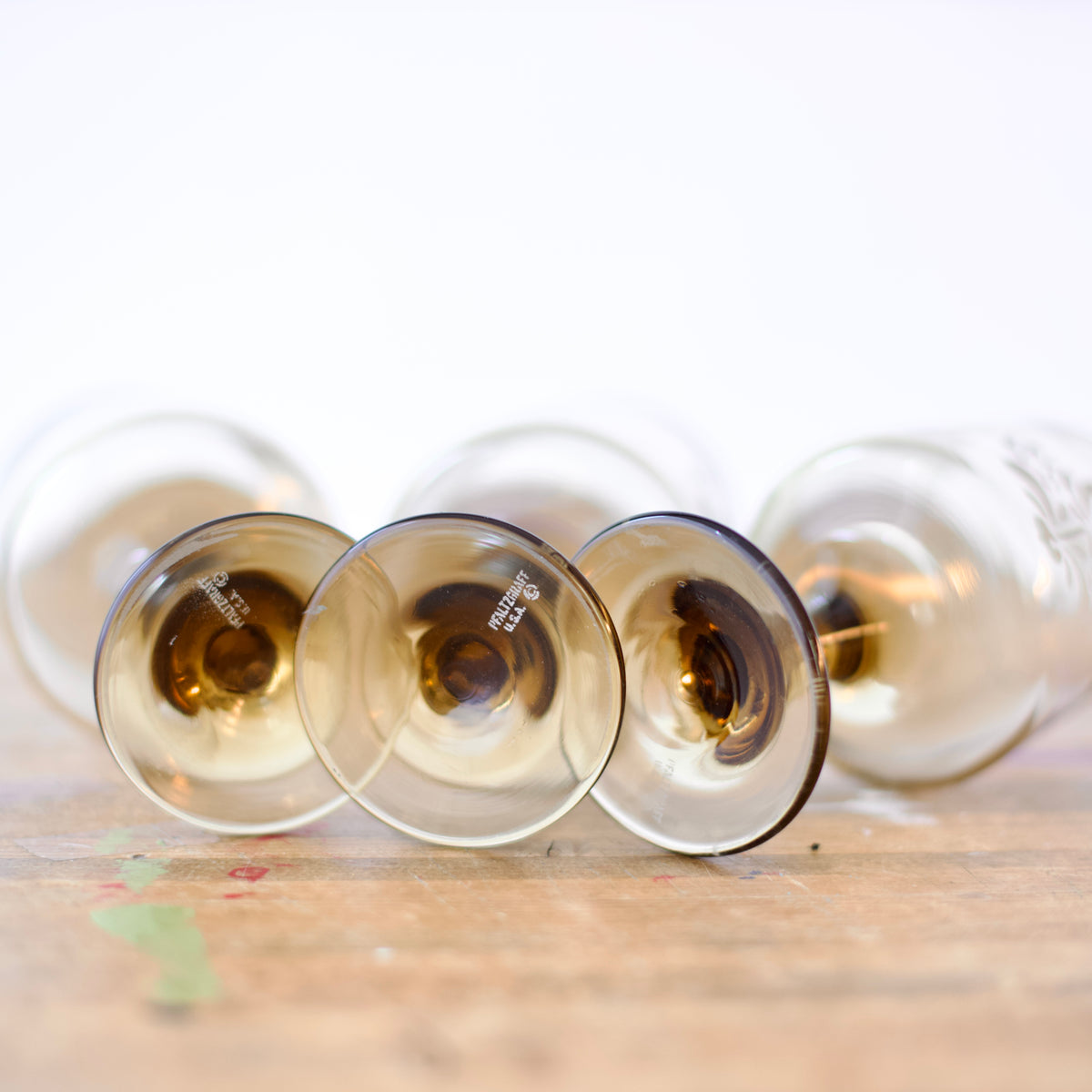 Three Vintage Smoky Brown Tinted Goblets