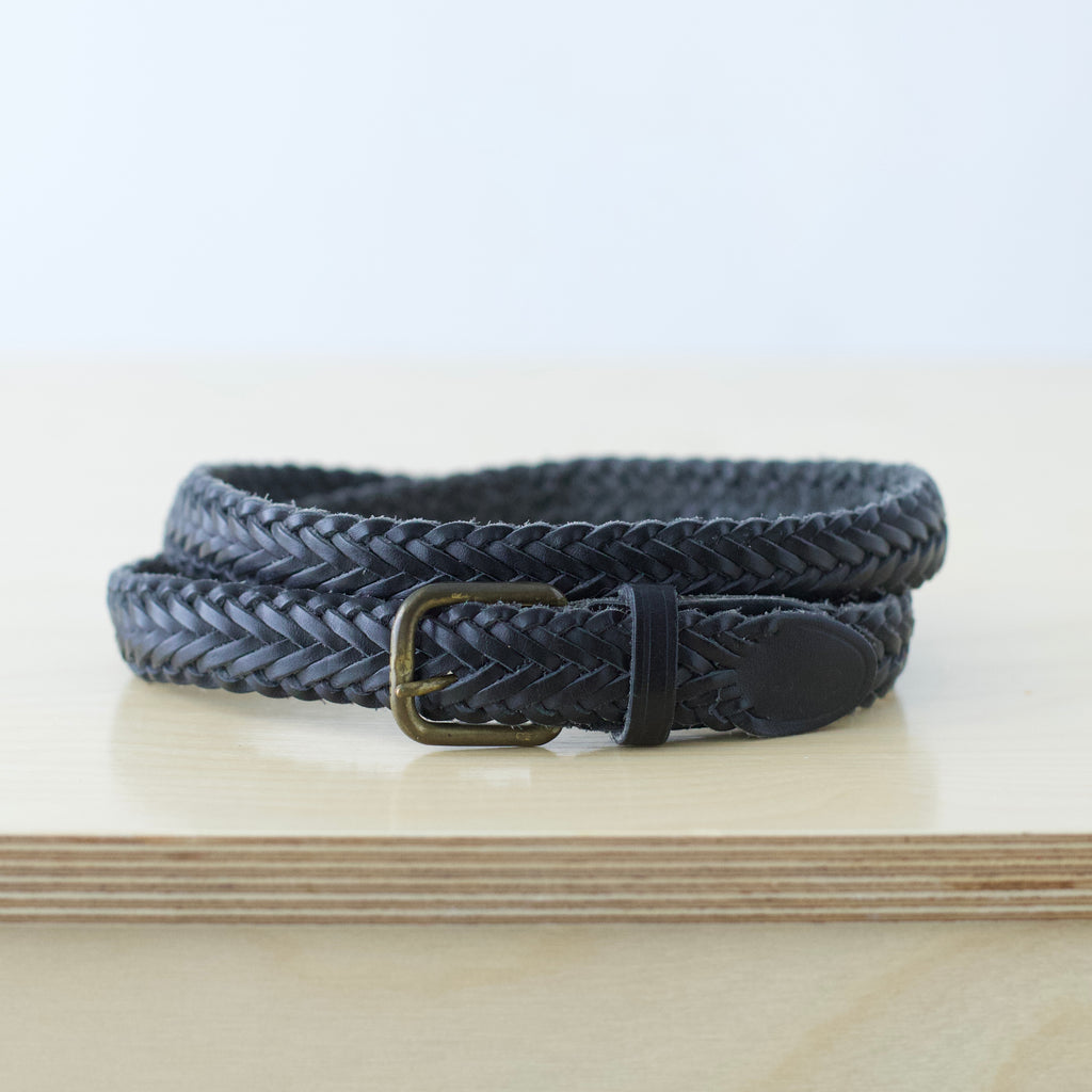 S-XL Vintage black braided genuine leather belt