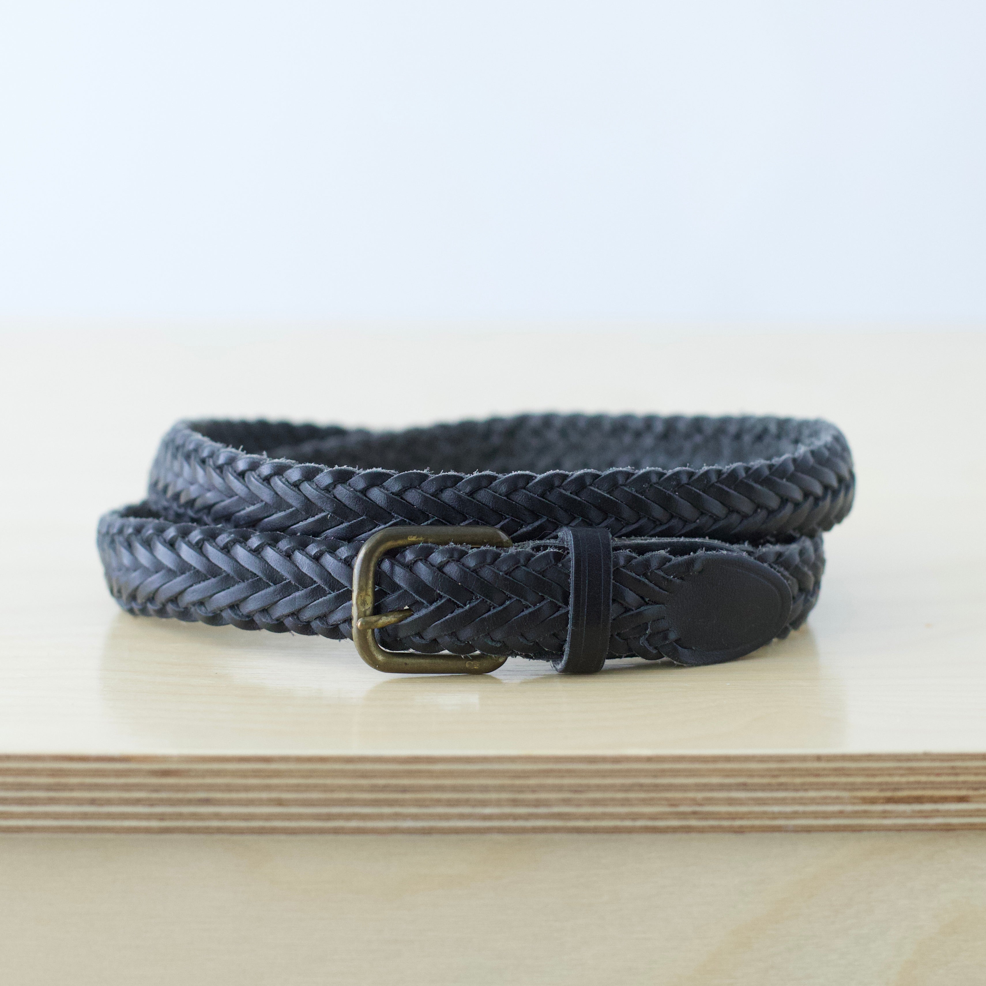 S-XL Vintage black braided genuine leather belt