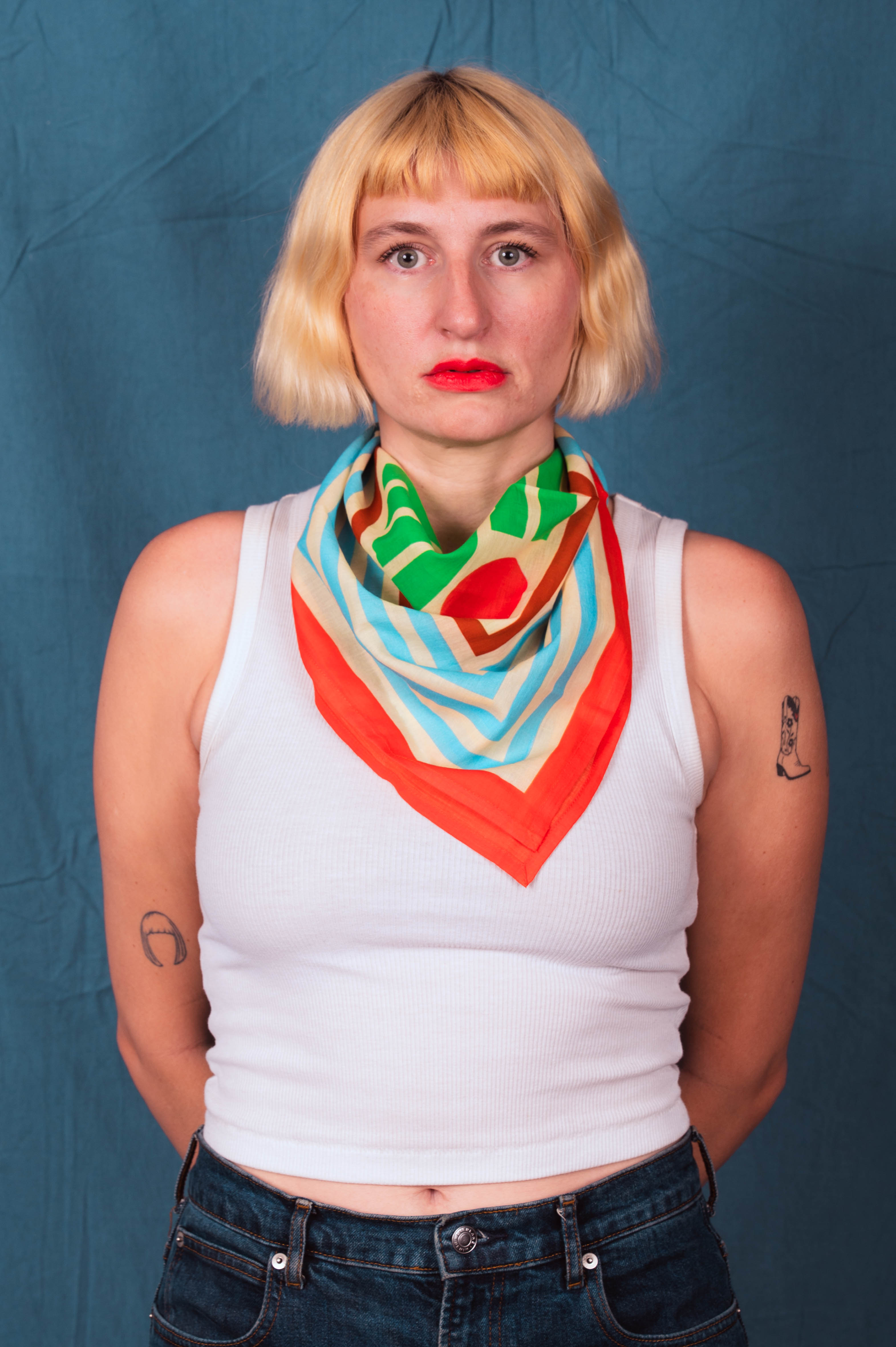 DUSHYANT. Archie Bandana No. 19 - Light Green Lines with Red Dot Print