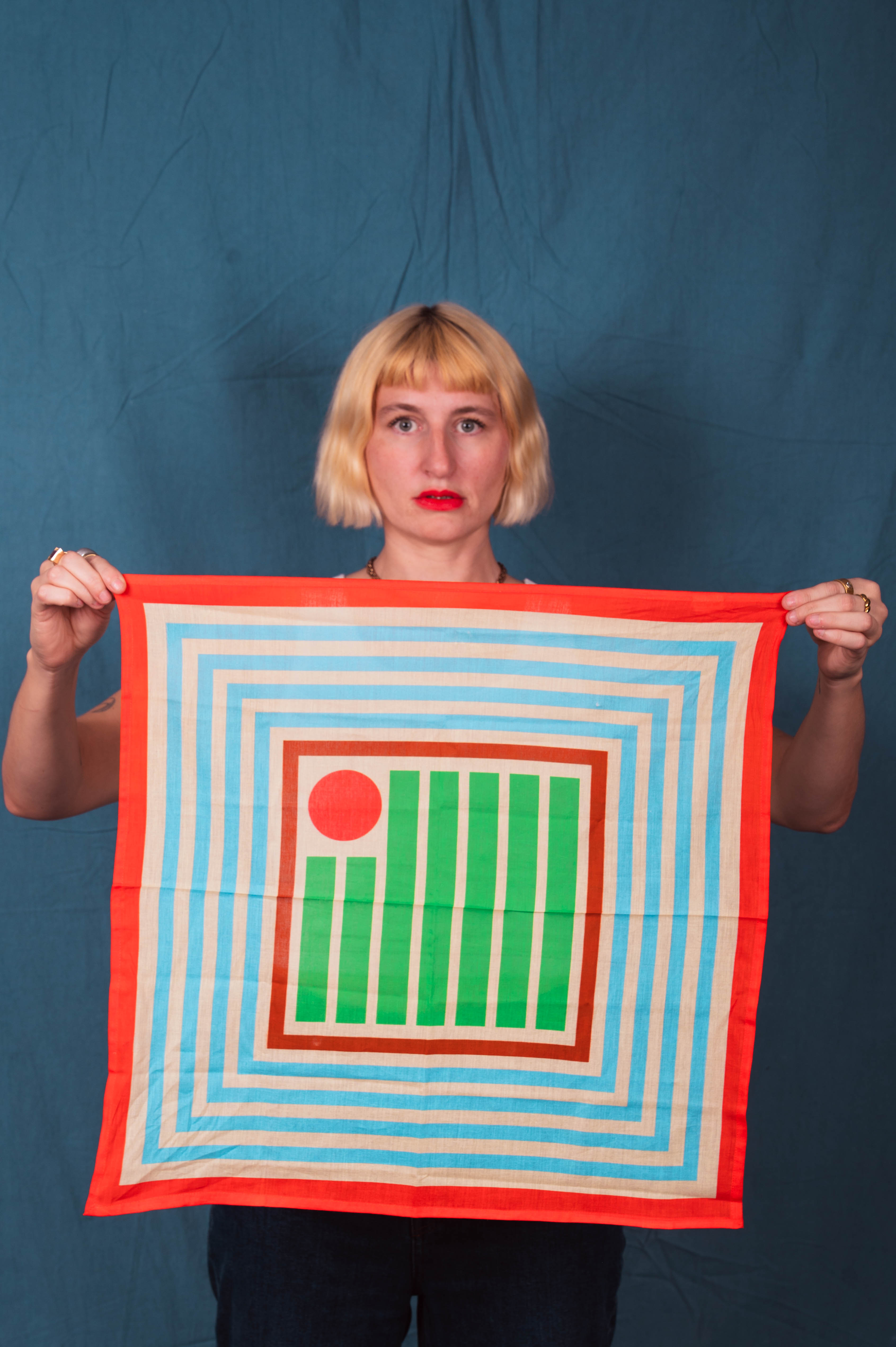 DUSHYANT. Archie Bandana No. 19 - Light Green Lines with Red Dot Print