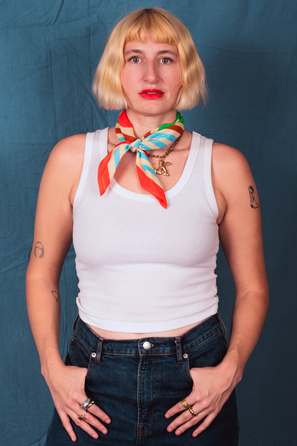 DUSHYANT. Archie Bandana No. 19 - Light Green Lines with Red Dot Print