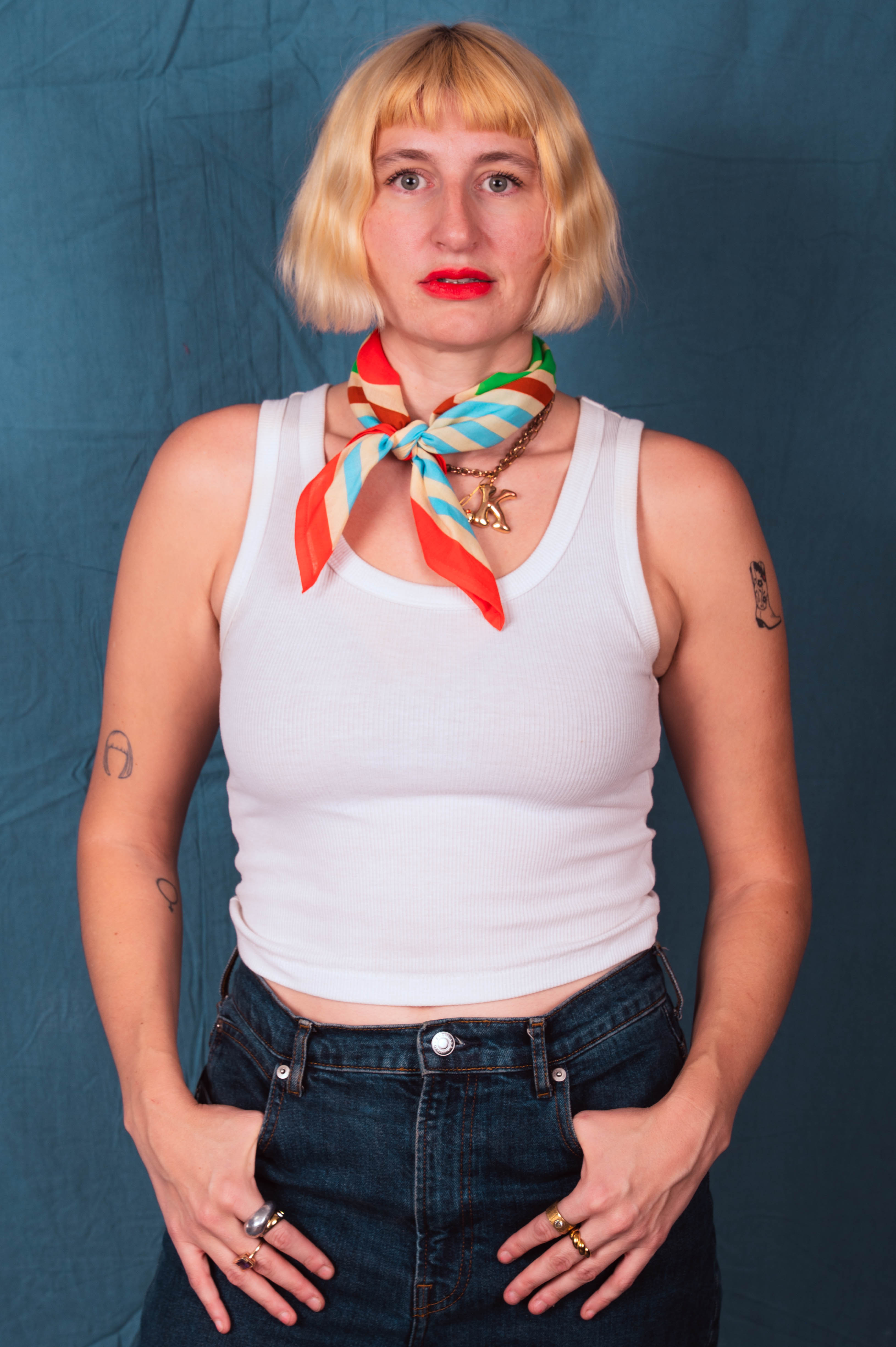 DUSHYANT. Archie Bandana No. 19 - Light Green Lines with Red Dot Print