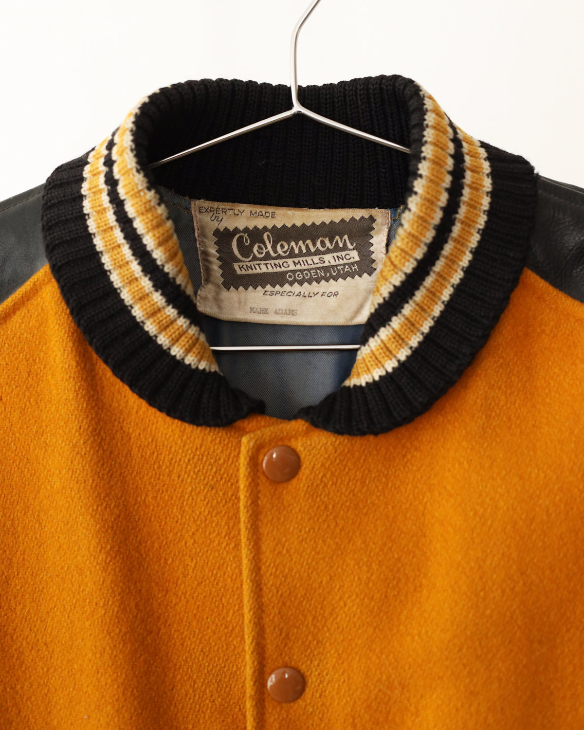 Men's Coleman Three Quarter Black Leather & Marigold Wool Letterman Coat