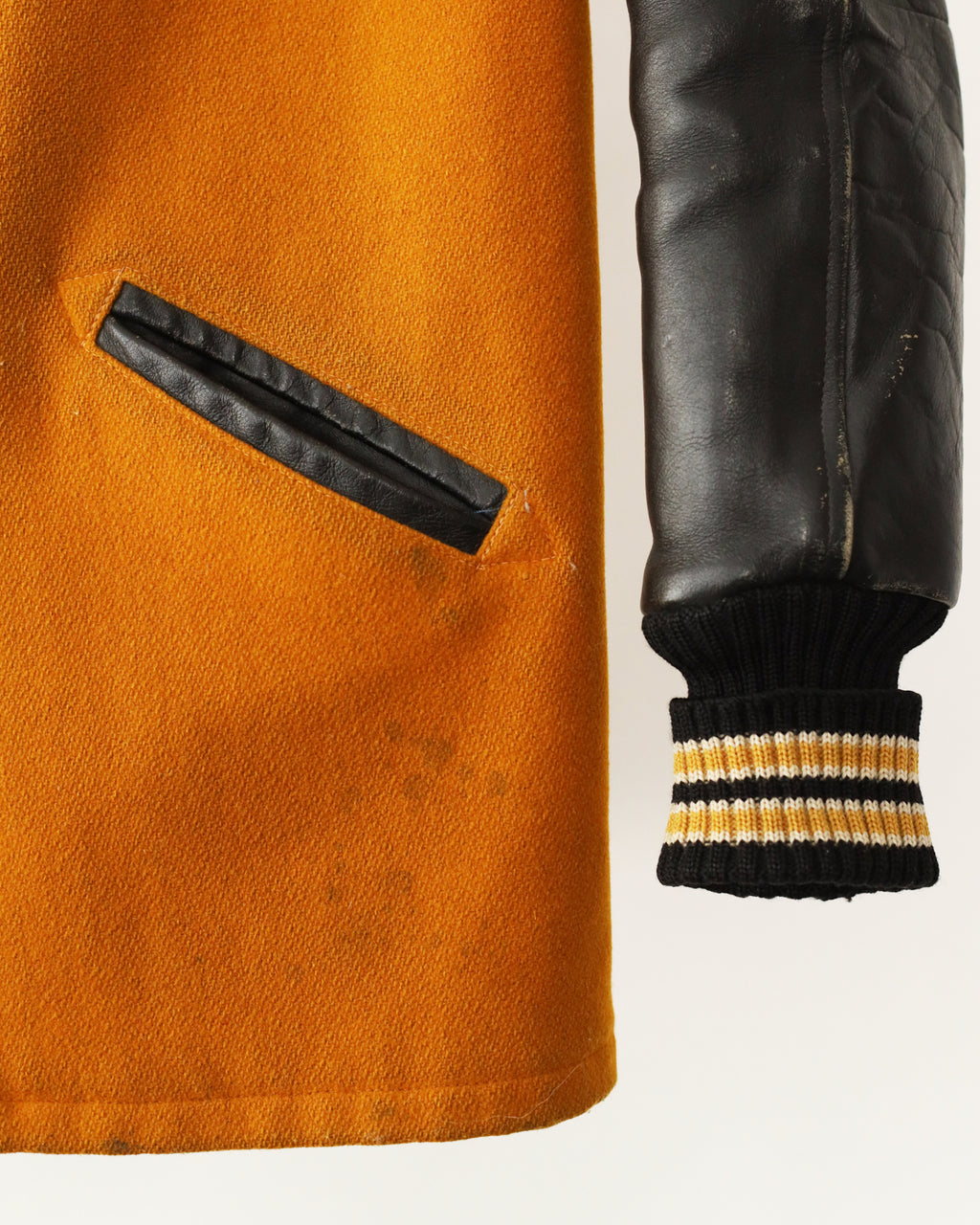 Men's Coleman Three Quarter Black Leather & Marigold Wool Letterman Coat