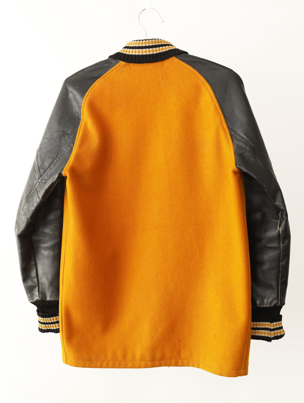 Men's Coleman Three Quarter Black Leather & Marigold Wool Letterman Coat