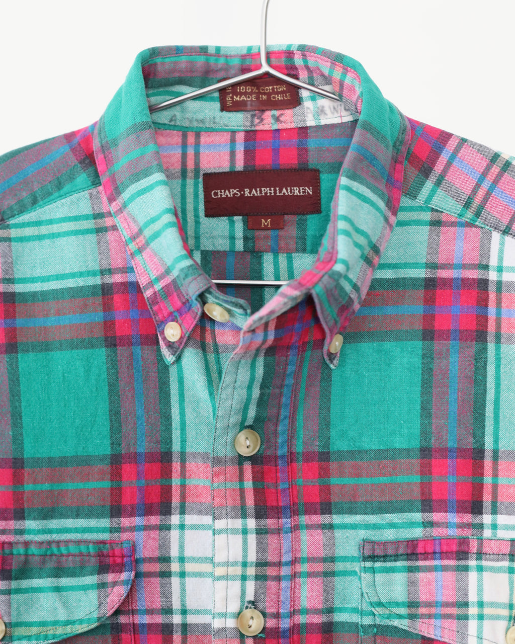 Men's Ralph Lauren Chaps Teal Pink Plaid Long Sleeve Button Shirt Size M