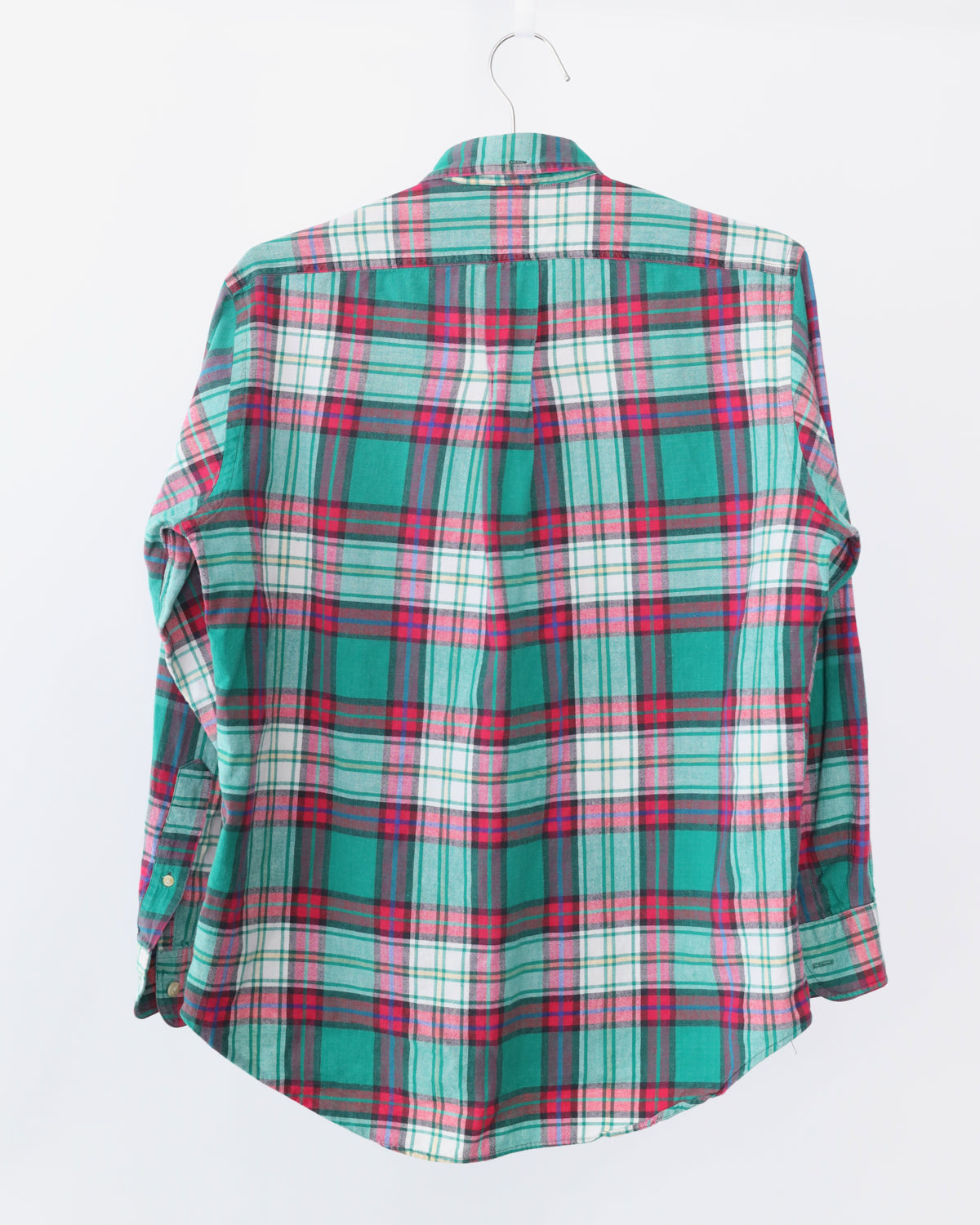 Men's Ralph Lauren Chaps Teal Pink Plaid Long Sleeve Button Shirt Size M