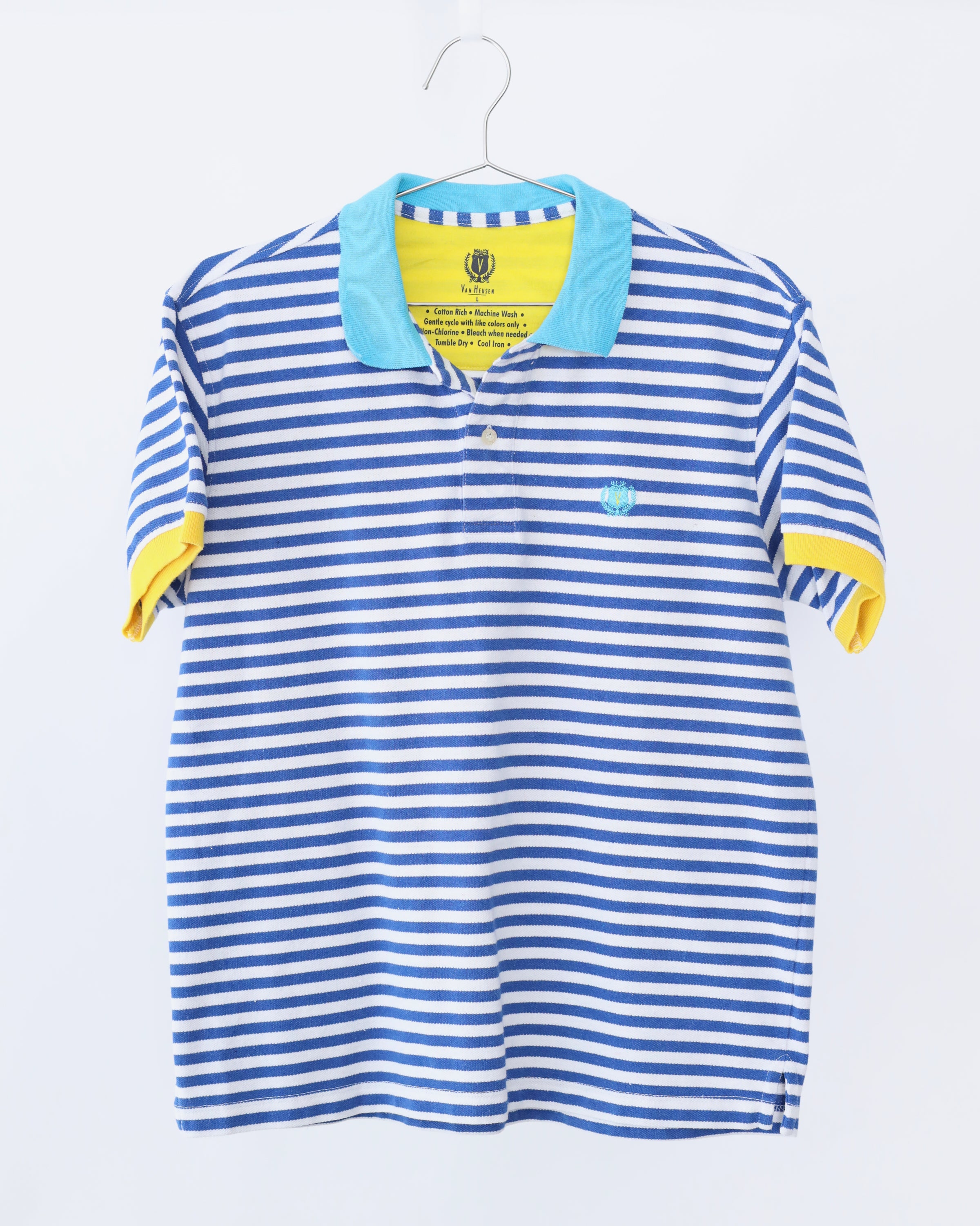 Men's Van Heusen Blue Teal White Polo Shirt Size L