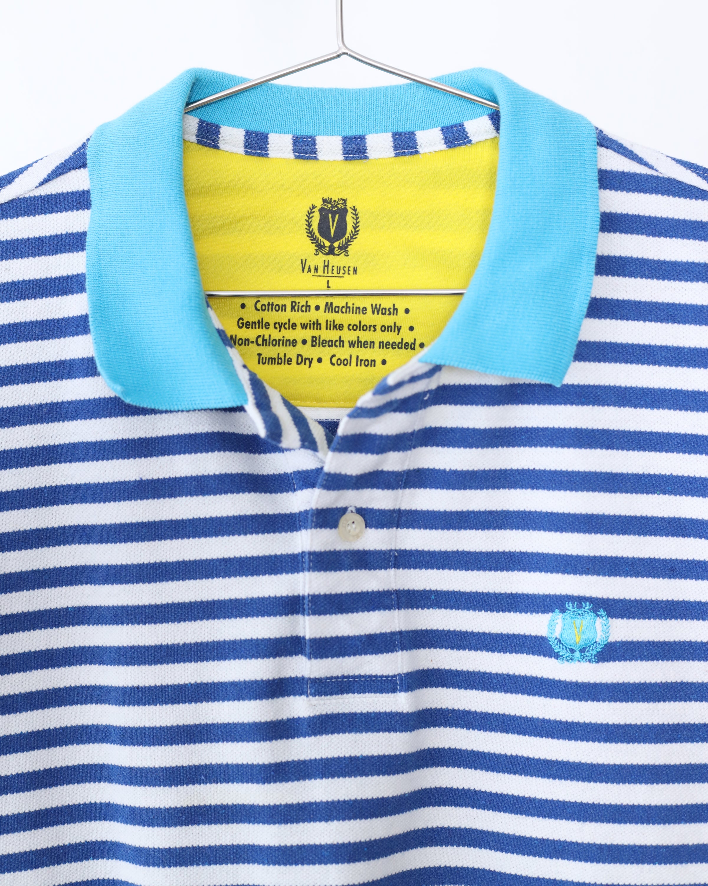 Men's Van Heusen Blue Teal White Polo Shirt Size L