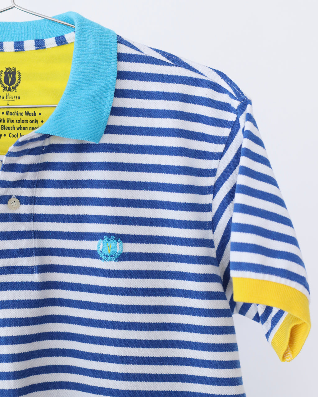 Men's Van Heusen Blue Teal White Polo Shirt Size L