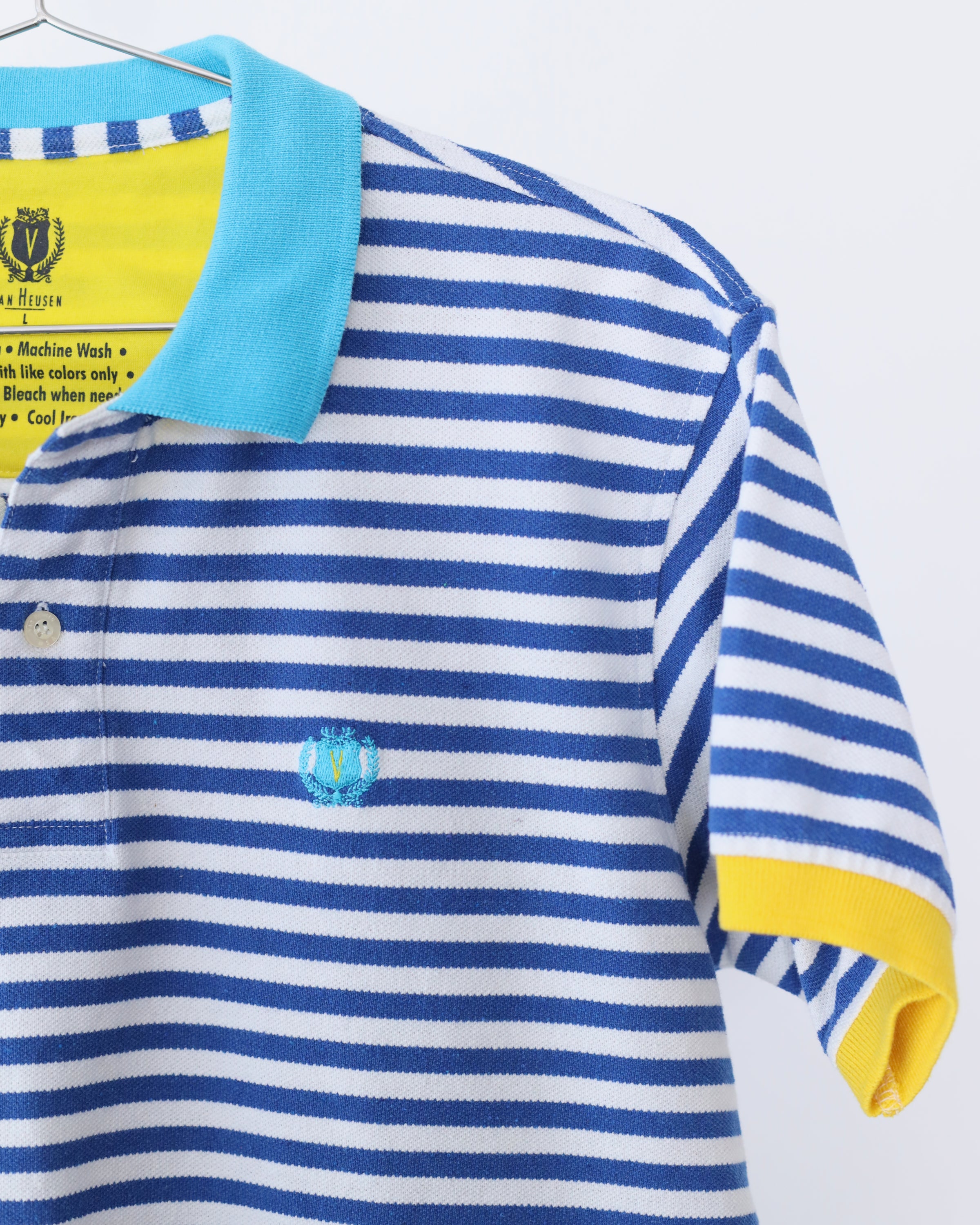 Men's Van Heusen Blue Teal White Polo Shirt Size L