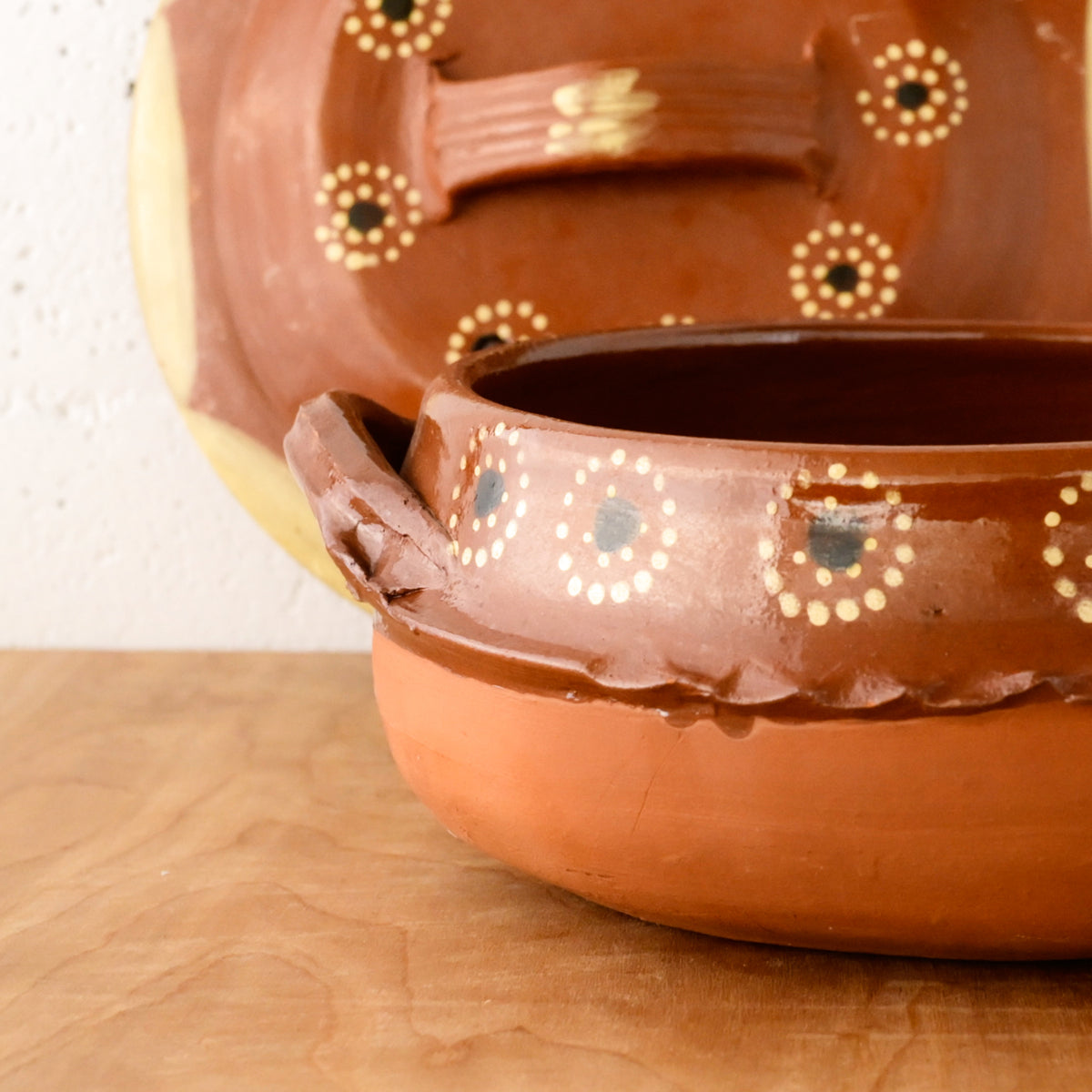 Vintage Handmade 13" Claypot Serving Pot Red Brown