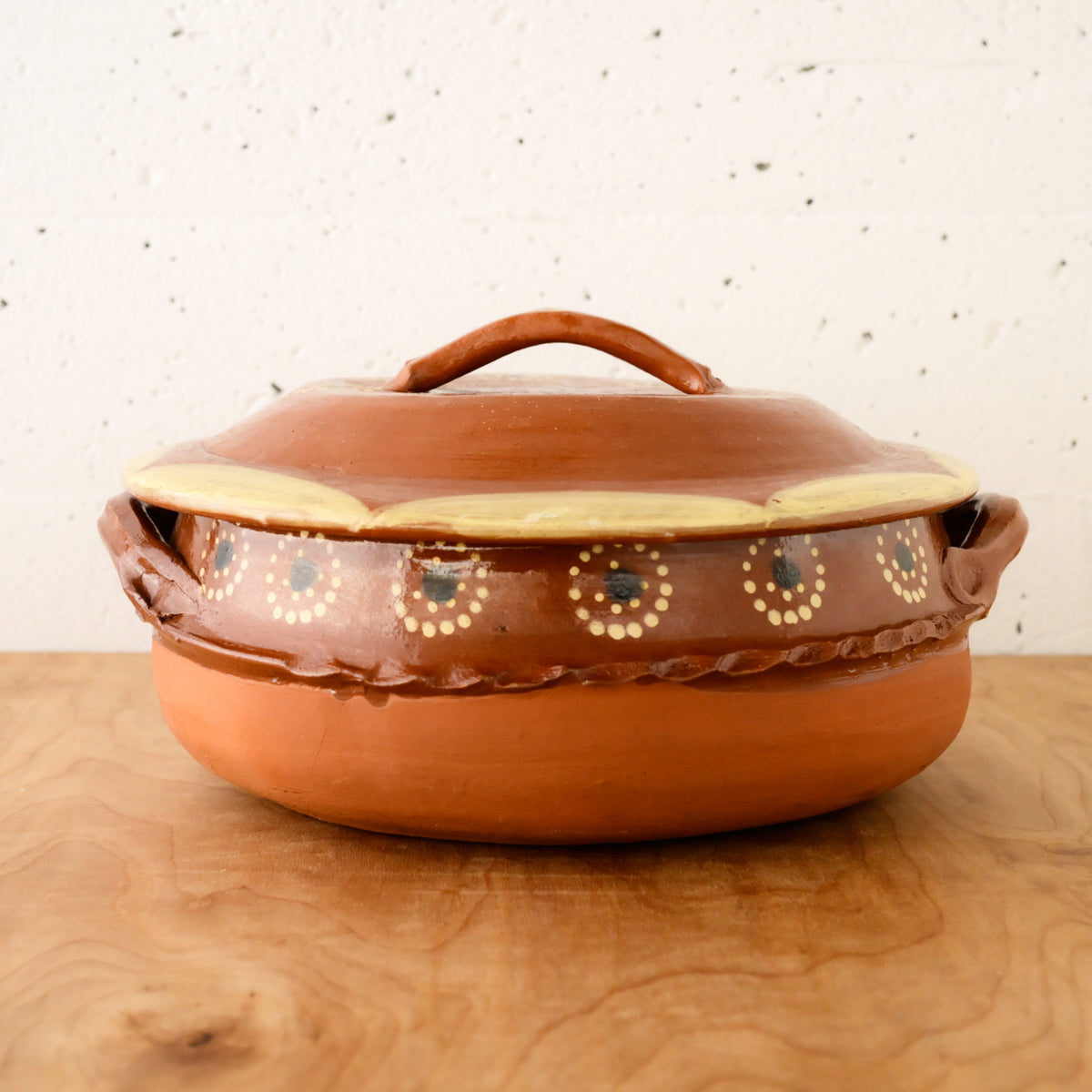 Vintage Handmade 13" Claypot Serving Pot Red Brown