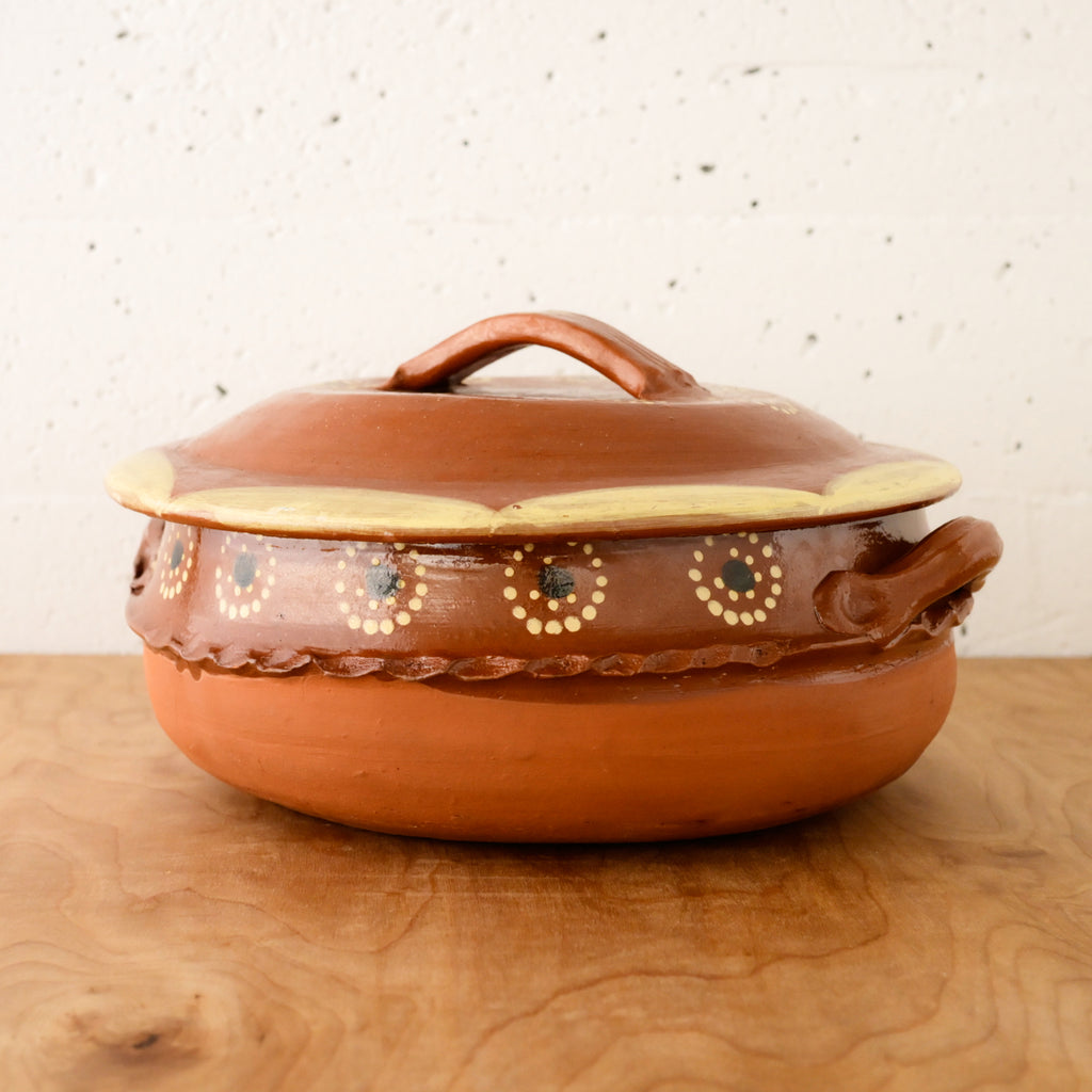 Vintage Handmade 13" Claypot Serving Pot Red Brown